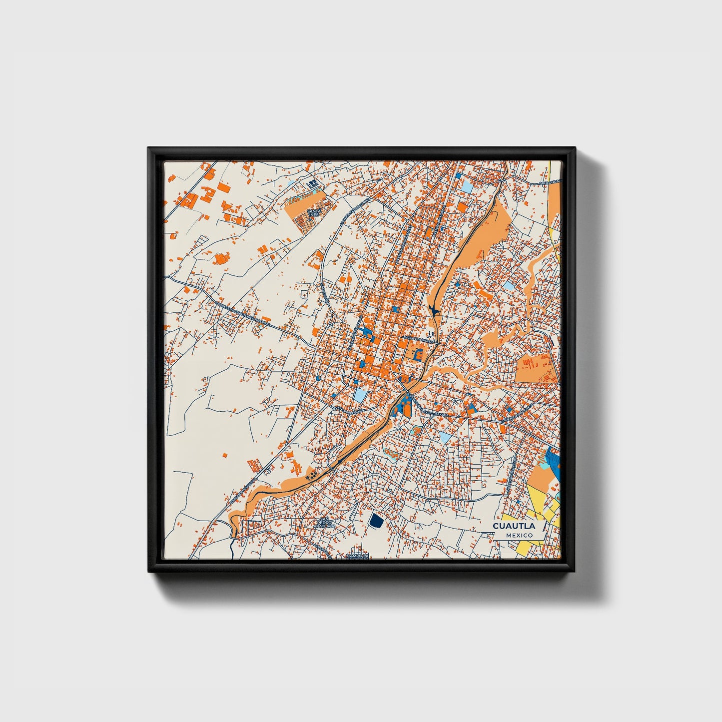 Cuautla Mexico Colorful City Map Canvas Print • Black Framed