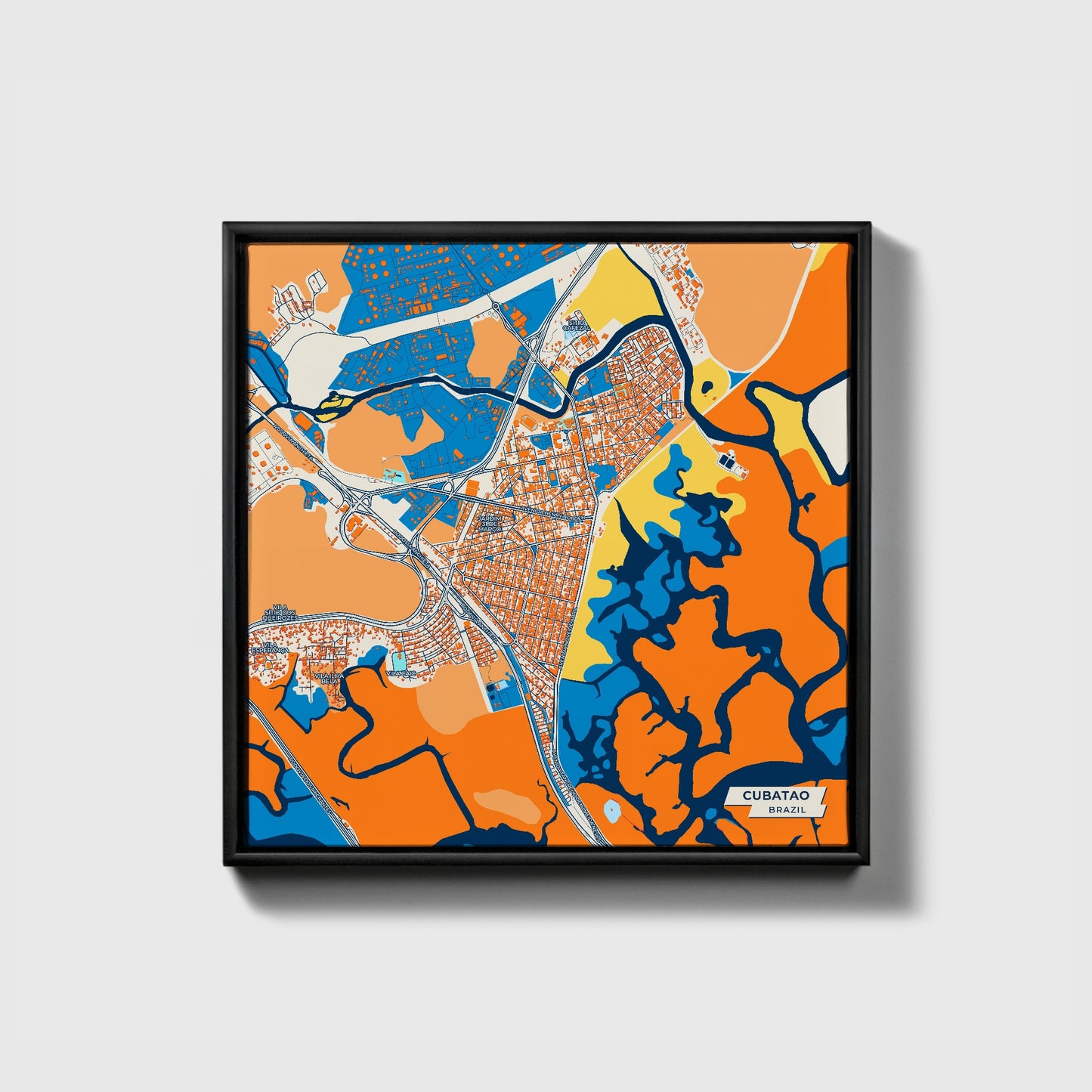 Cubatao Brazil Colorful City Map Canvas Print • Black Framed