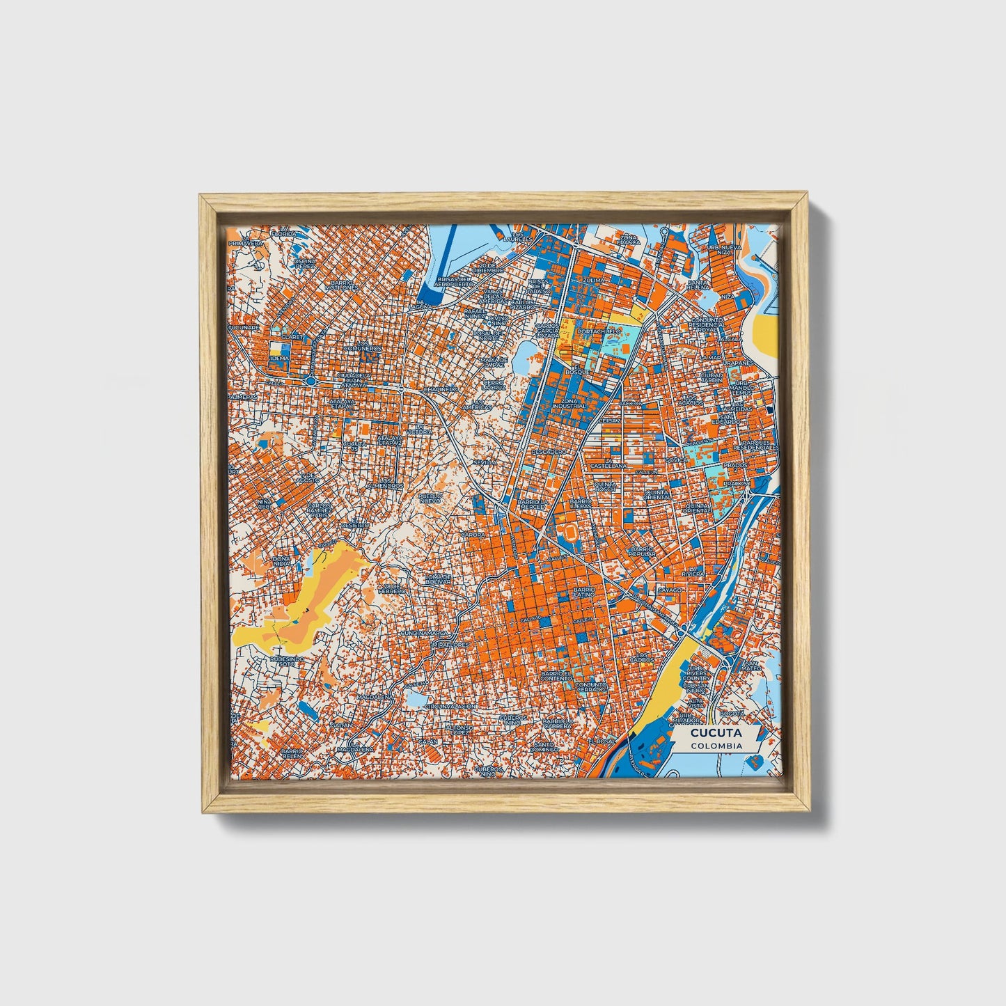Cucuta Colombia Colorful City Map Canvas Print • Natural Wooden Framed