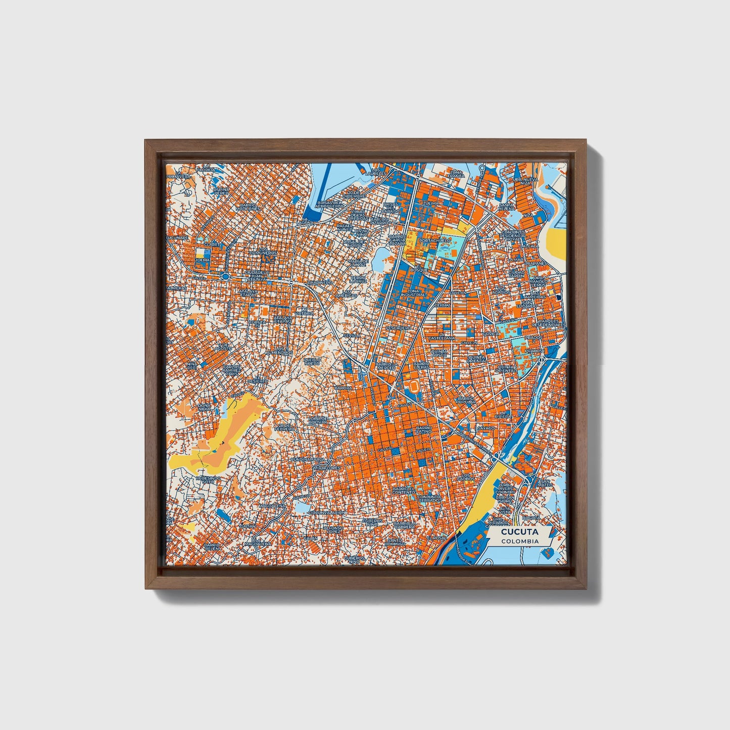 Cucuta Colombia Colorful City Map Canvas Print • Dark Wooden Framed