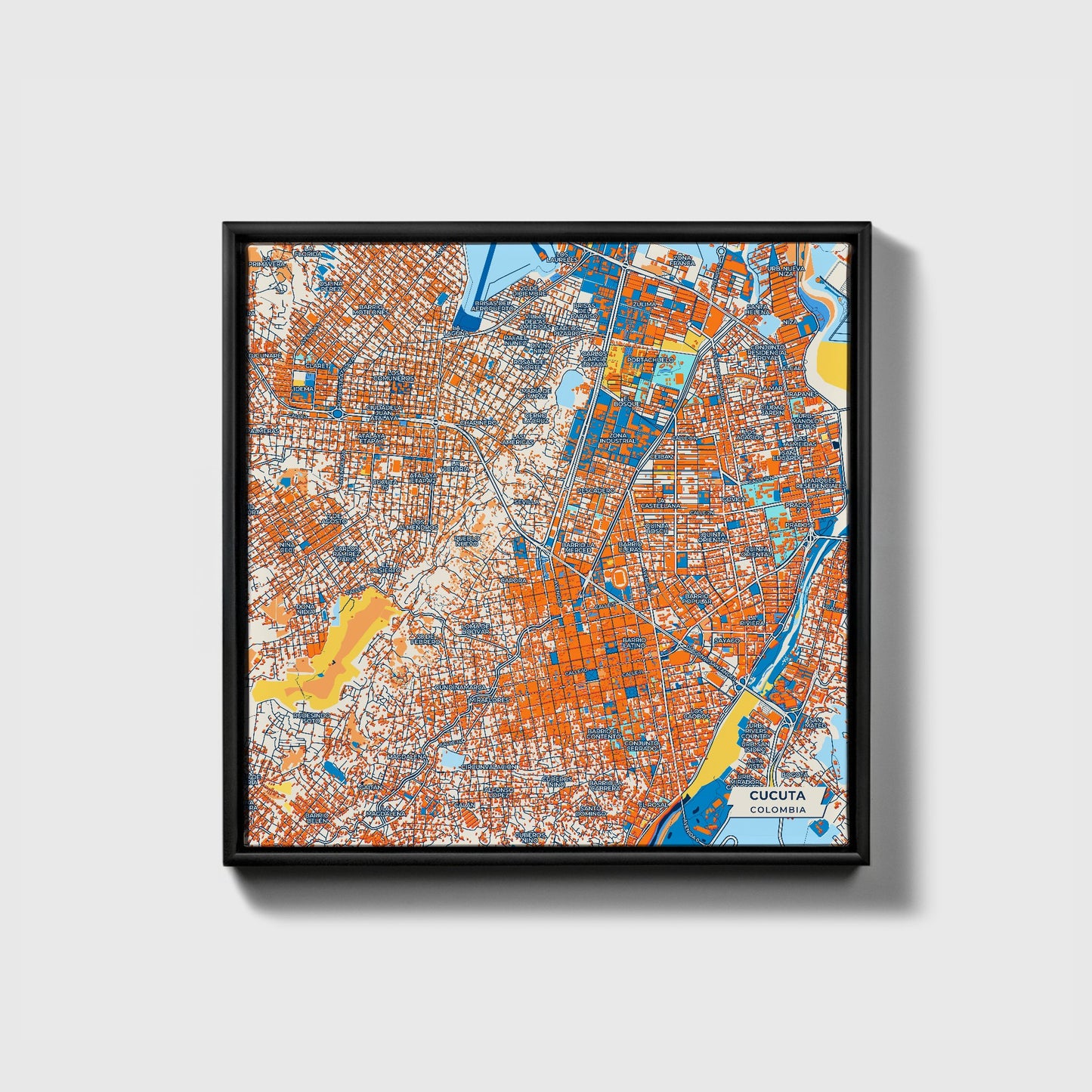 Cucuta Colombia Colorful City Map Canvas Print • Black Framed