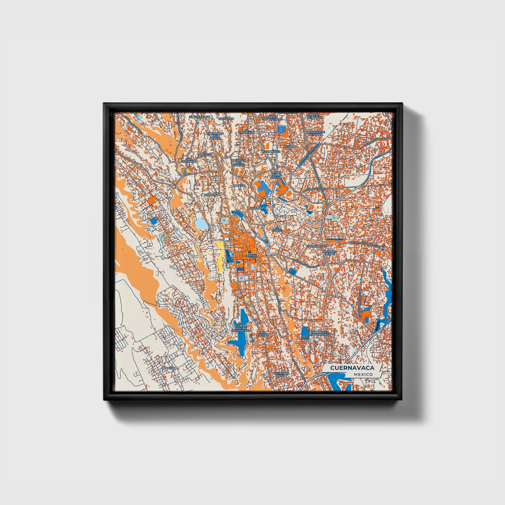 Cuernavaca Mexico Colorful City Map Canvas Print • Black Framed