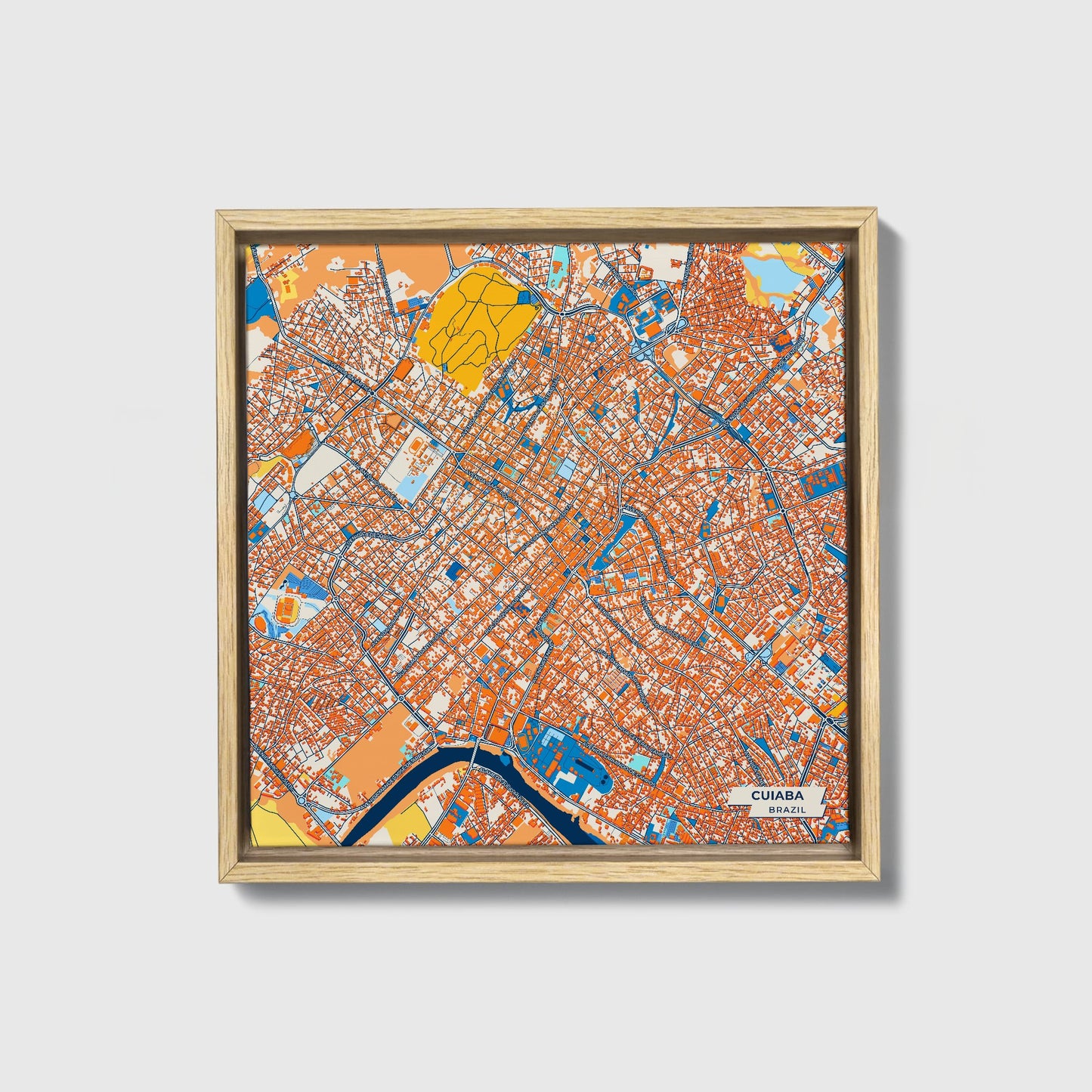 Cuiaba Brazil Colorful City Map Canvas Print • Natural Wooden Framed