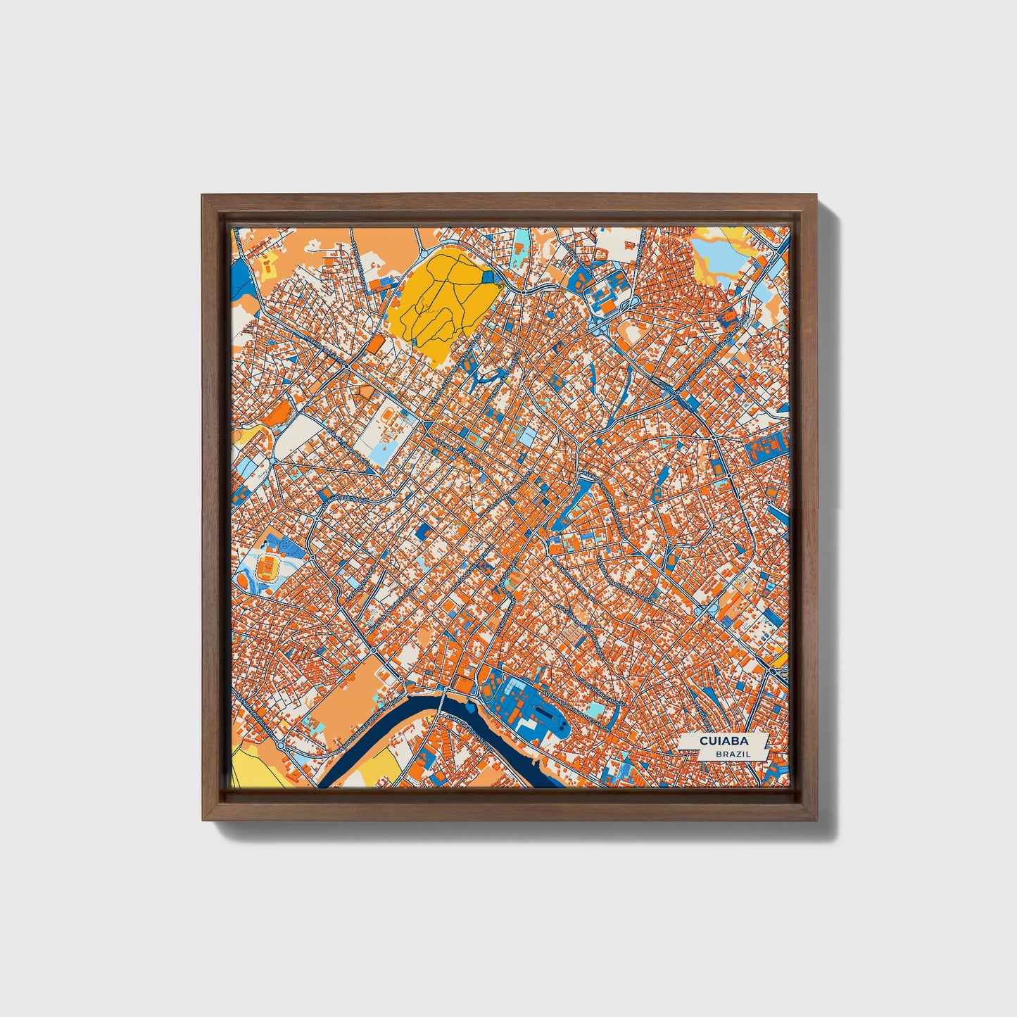 Cuiaba Brazil Colorful City Map Canvas Print • Dark Wooden Framed