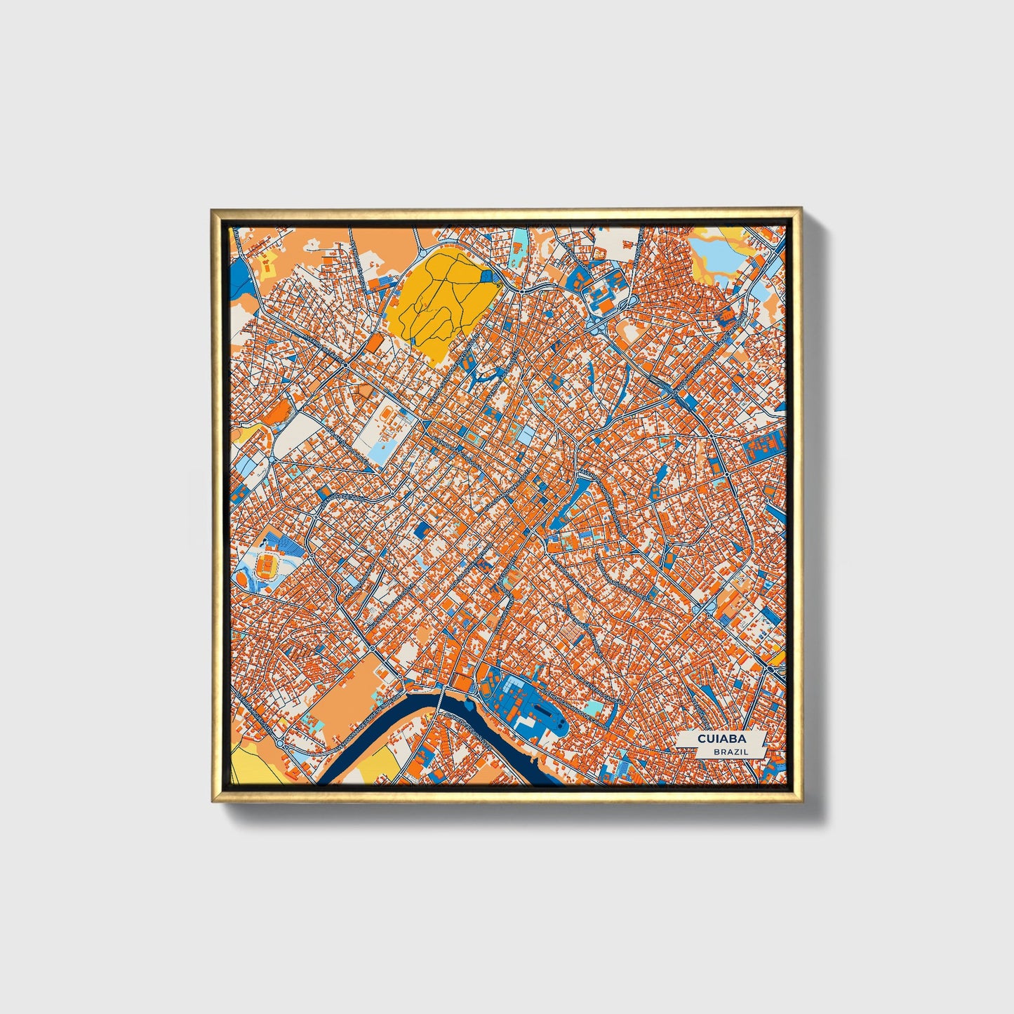 Cuiaba Brazil Colorful City Map Canvas Print • Gold Framed