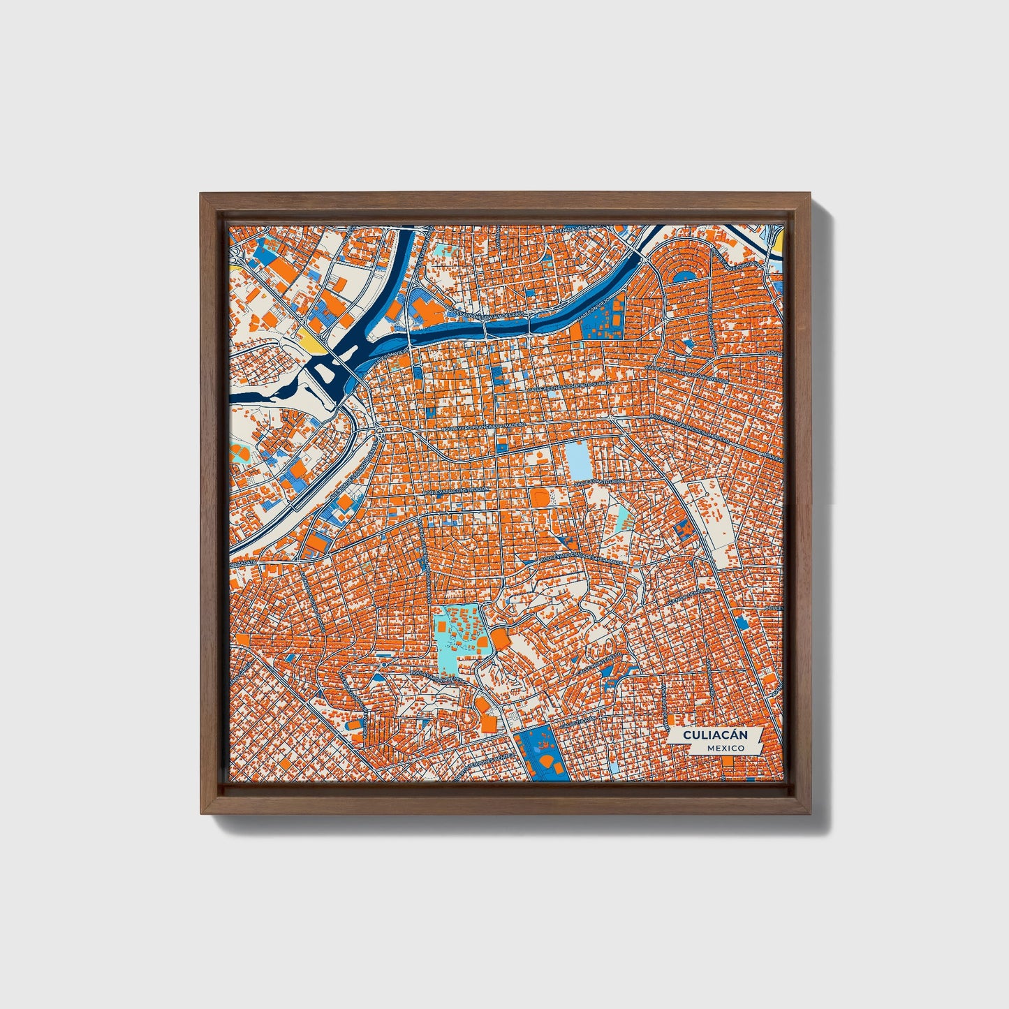 Culiacán Mexico Colorful City Map Canvas Print • Dark Wooden Framed