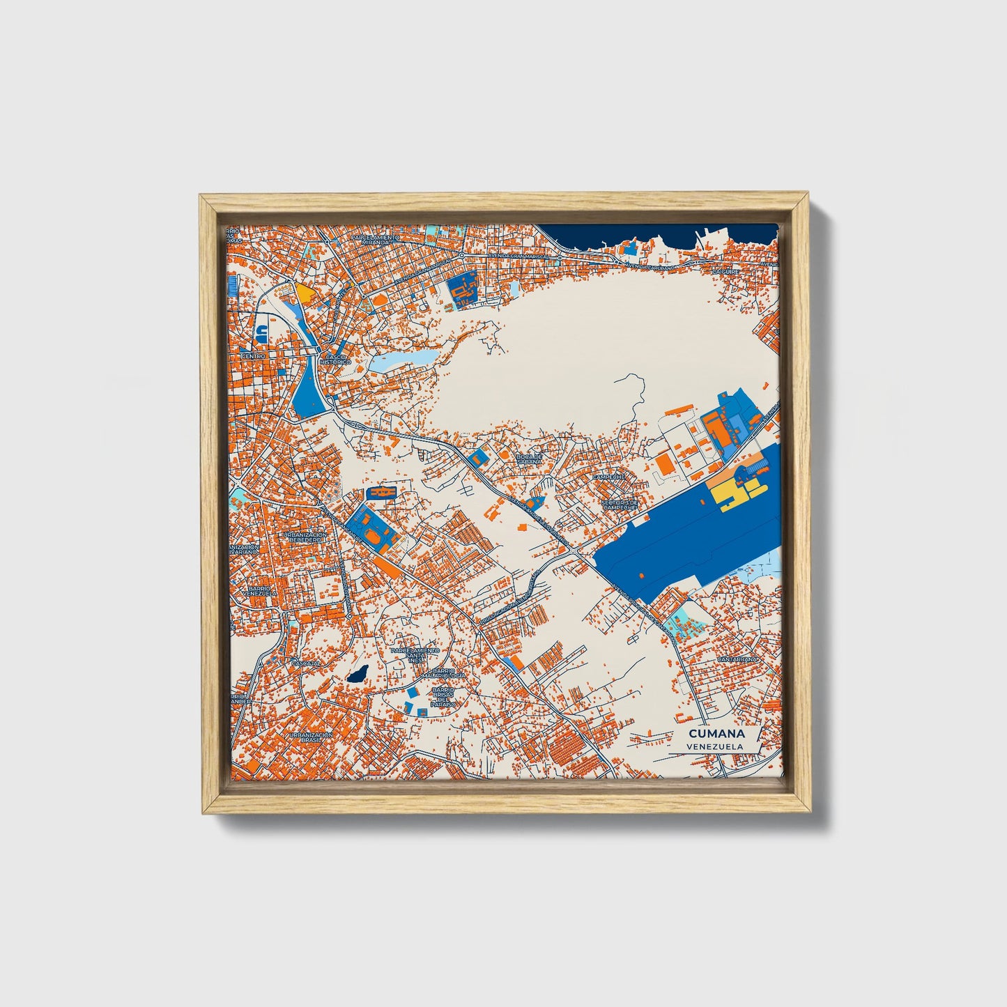 Cumana Venezuela Colorful City Map Canvas Print • Natural Wooden Framed