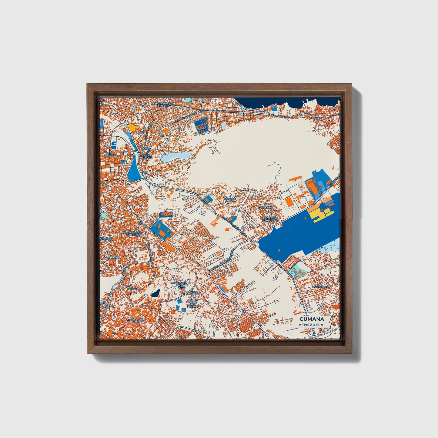Cumana Venezuela Colorful City Map Canvas Print • Dark Wooden Framed