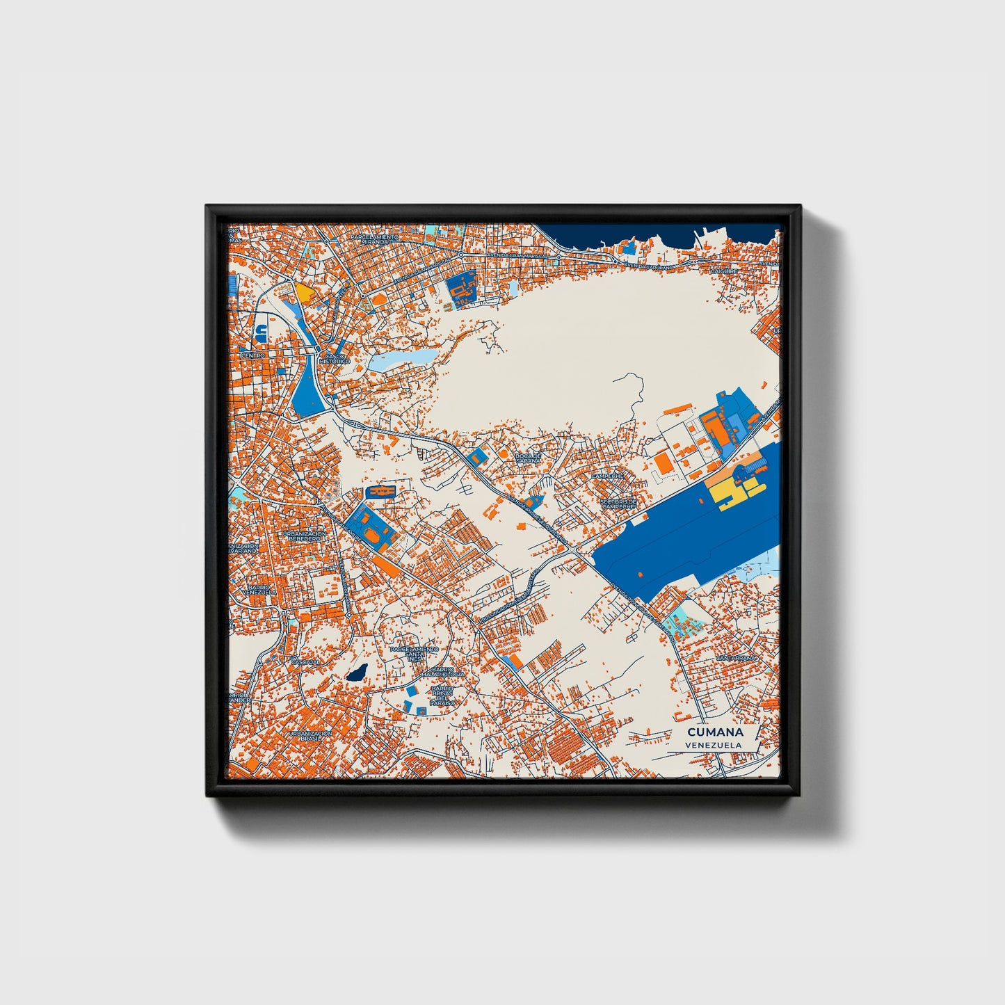 Cumana Venezuela Colorful City Map Canvas Print • Black Framed