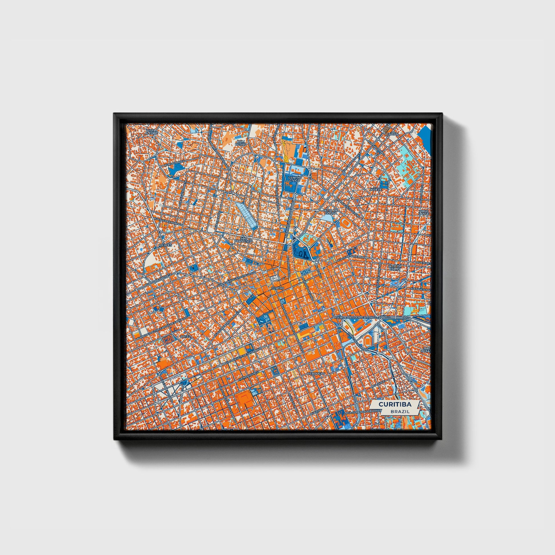 Curitiba Brazil Colorful City Map Canvas Print • Black Framed