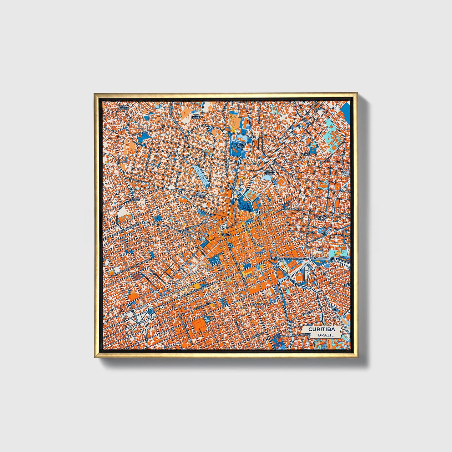 Curitiba Brazil Colorful City Map Canvas Print • Gold Framed