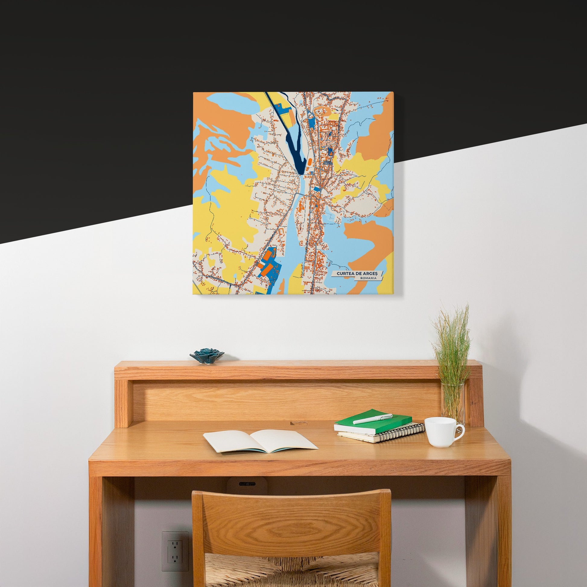 Curtea De Argeș Romania Colorful City Map Canvas Print Scene