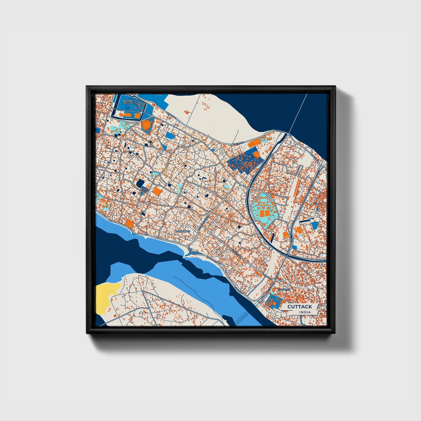 Cuttack India Colorful City Map Canvas Print • Black Framed