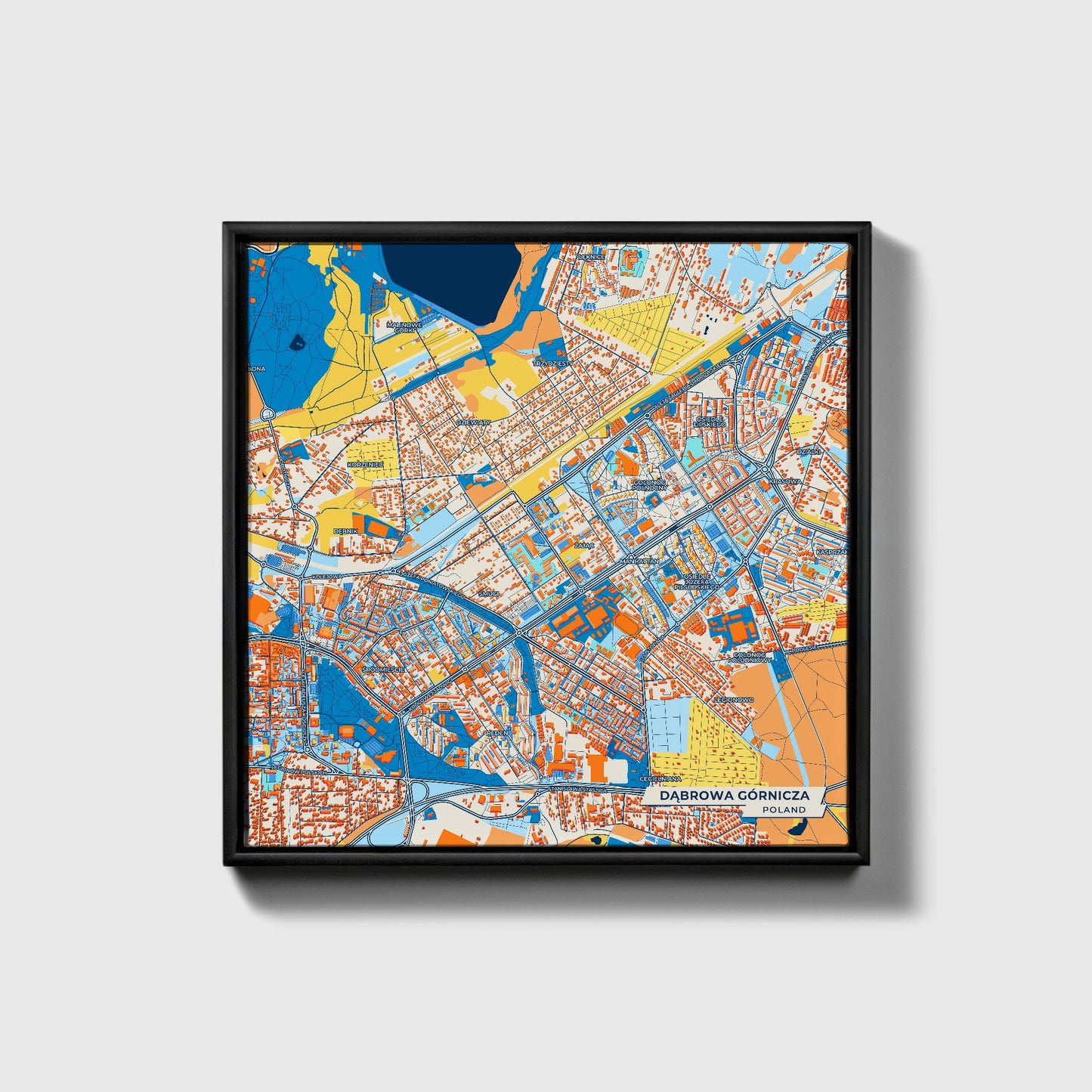 Dąbrowa Górnicza Poland Colorful City Map Canvas Print • Black Framed