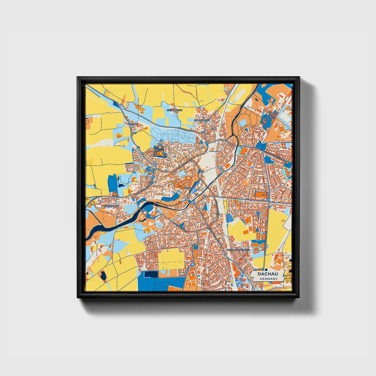 Dachau Germany Colorful City Map Canvas Print • Black Framed