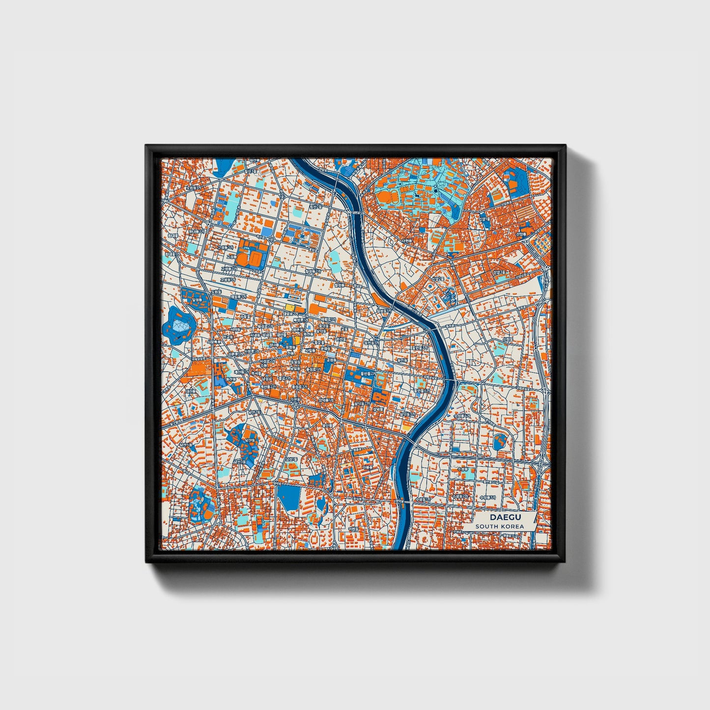 Daegu South Korea Colorful City Map Canvas Print • Black Framed