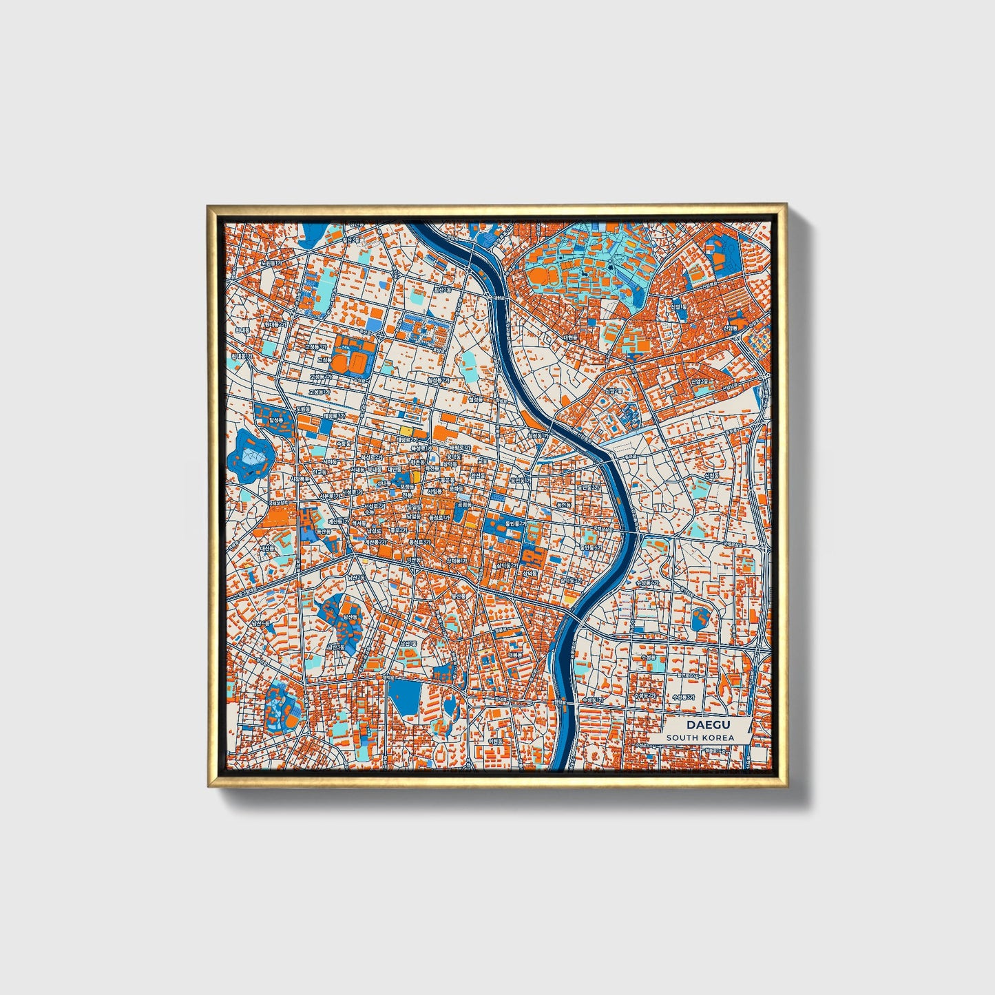 Daegu South Korea Colorful City Map Canvas Print • Gold Framed