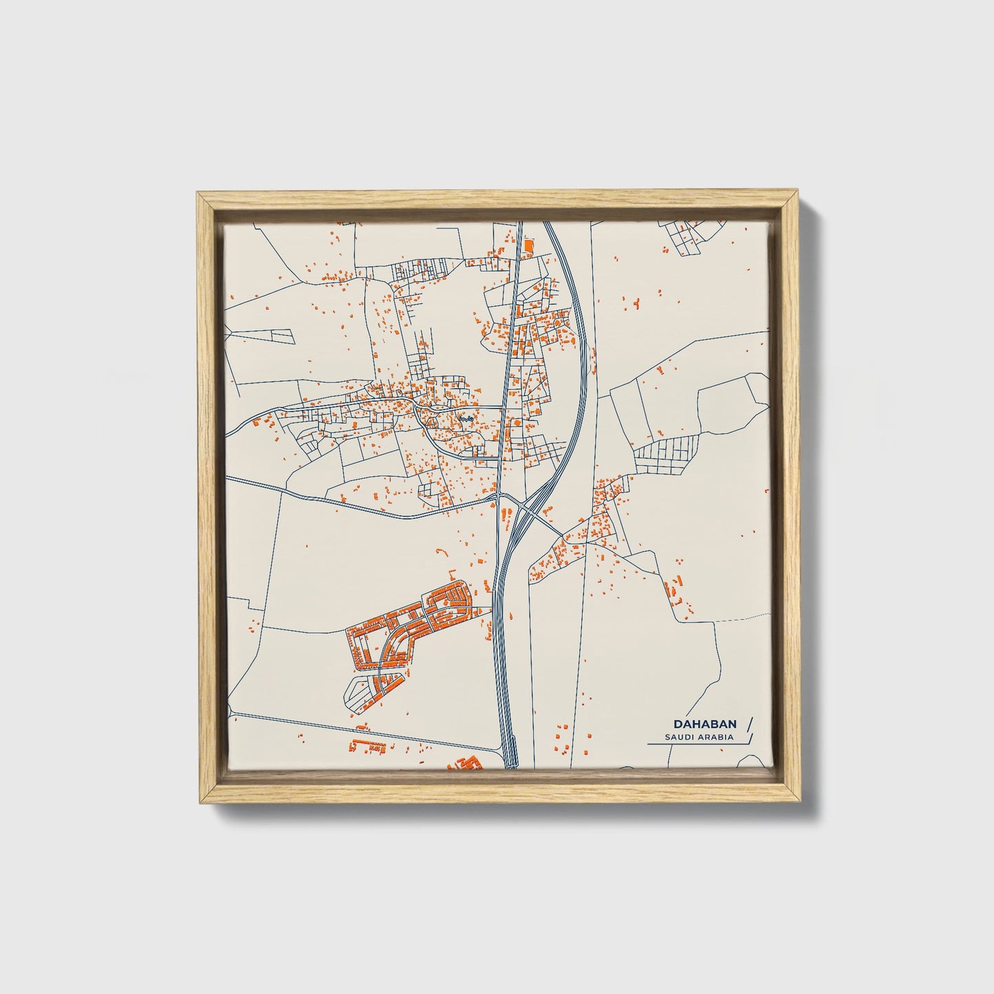 Dahaban Saudi Arabia Colorful City Map Canvas Print • Natural Wooden Framed
