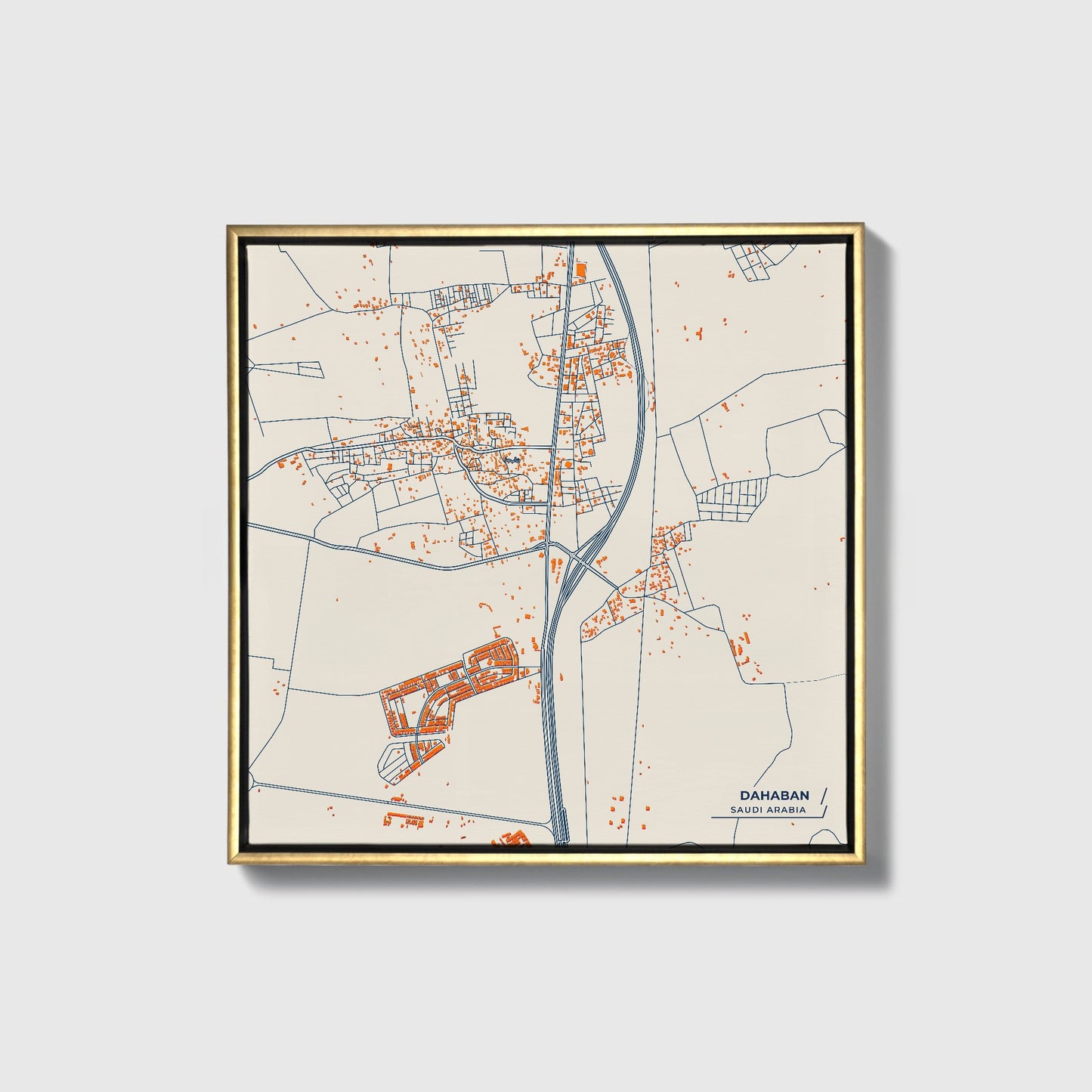 Dahaban Saudi Arabia Colorful City Map Canvas Print • Gold Framed