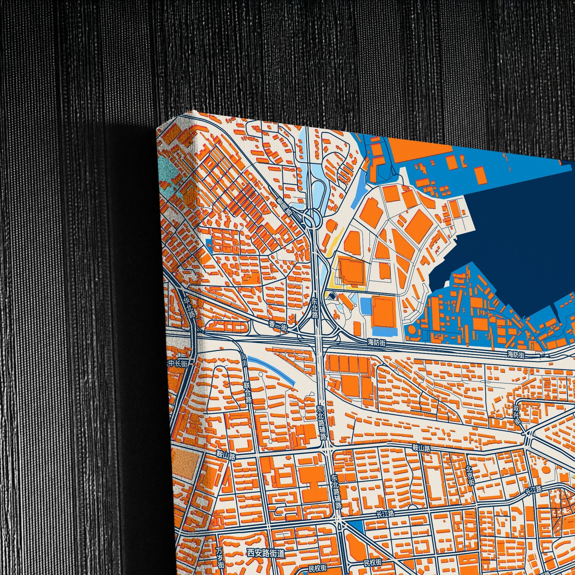 Dalian China Colorful City Map Canvas Print Detail