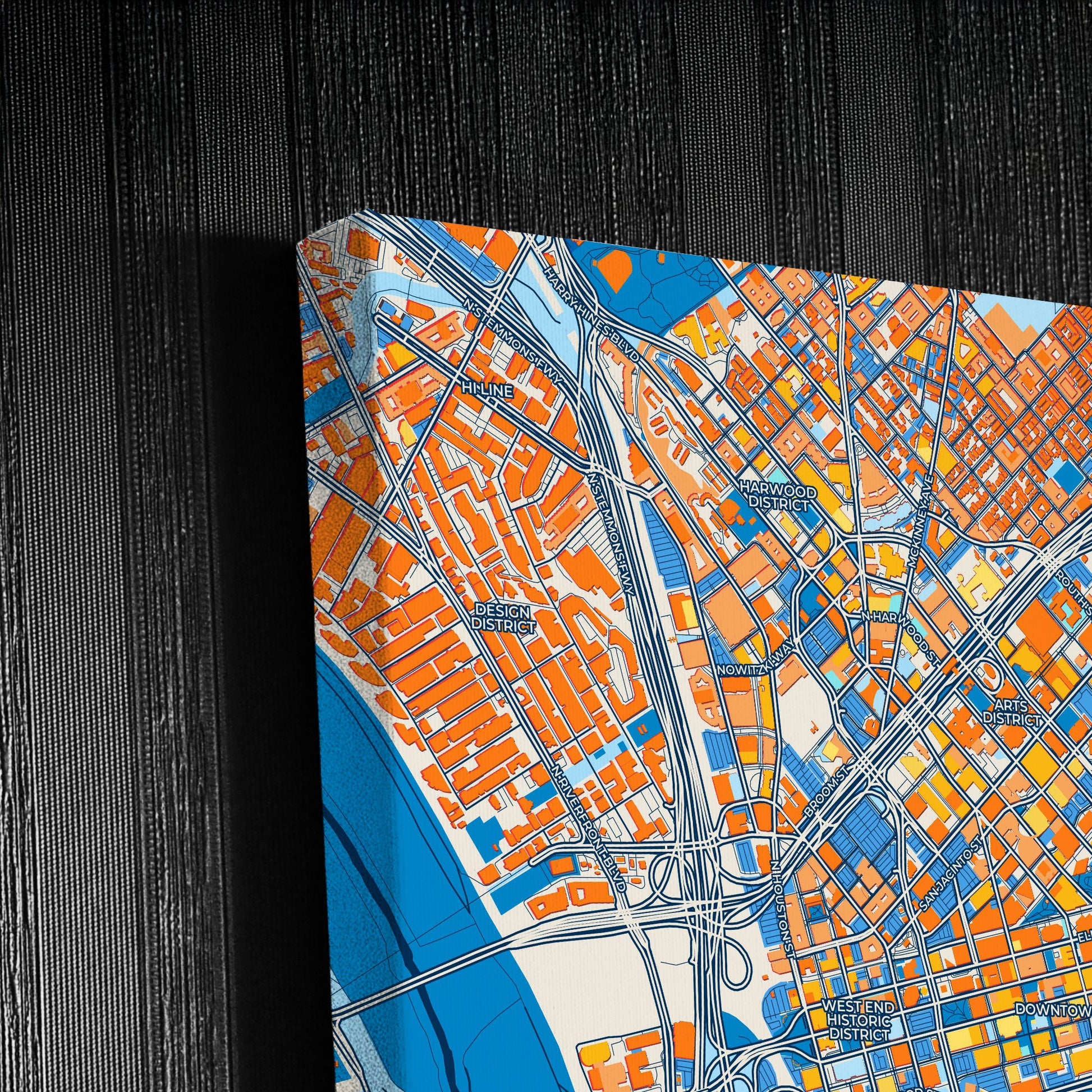 Dallas Texas Colorful City Map Canvas Print Detail