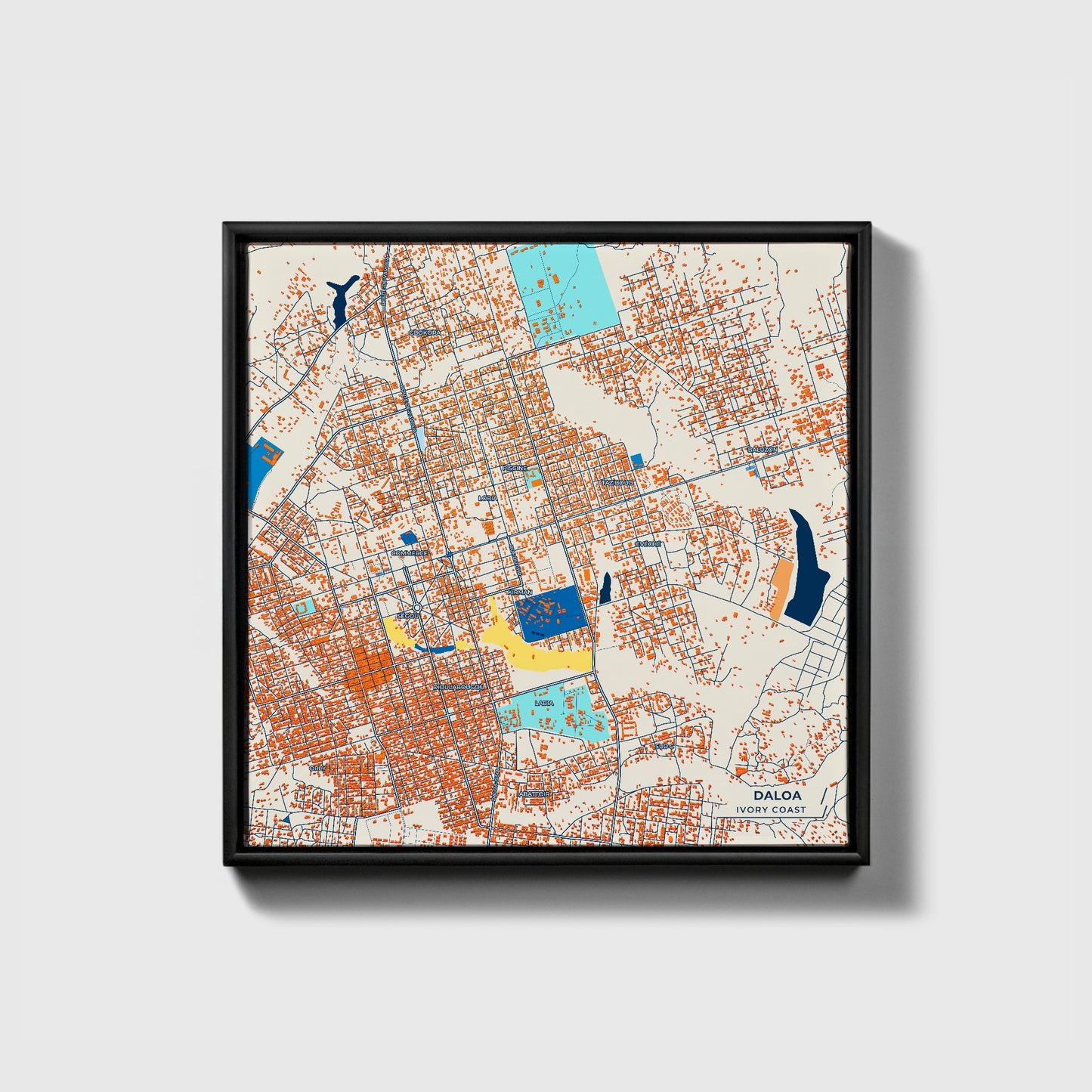 Daloa Ivory Coast Colorful City Map Canvas Print • Black Framed