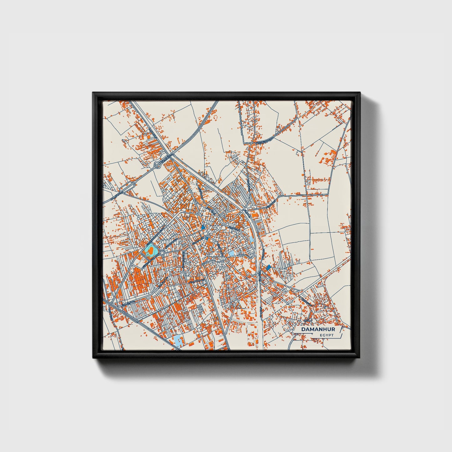 Damanhur Egypt Colorful City Map Canvas Print • Black Framed