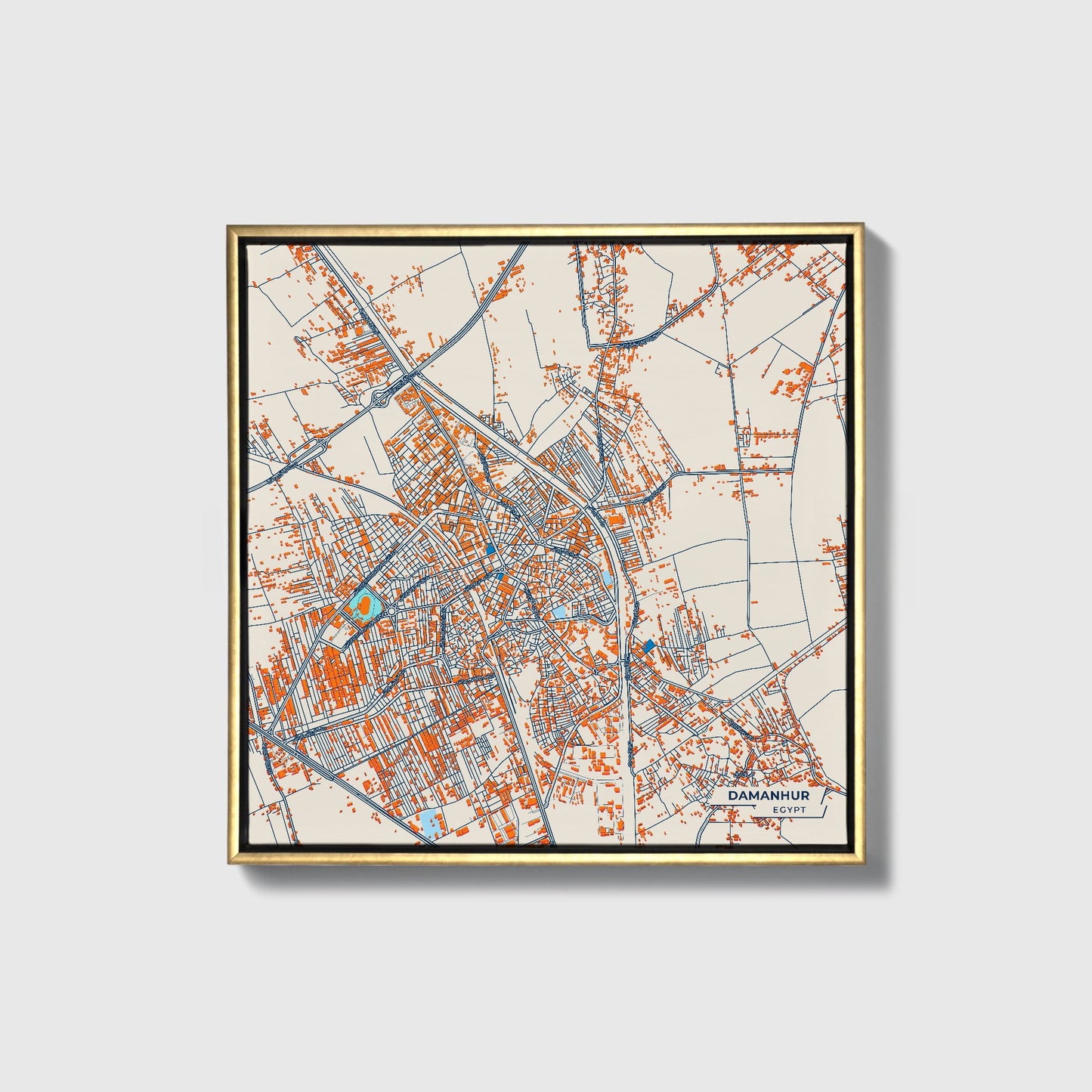 Damanhur Egypt Colorful City Map Canvas Print • Gold Framed