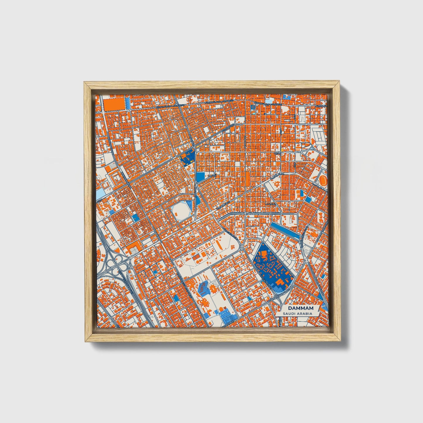 Dammam Saudi Arabia Colorful City Map Canvas Print • Natural Wooden Framed
