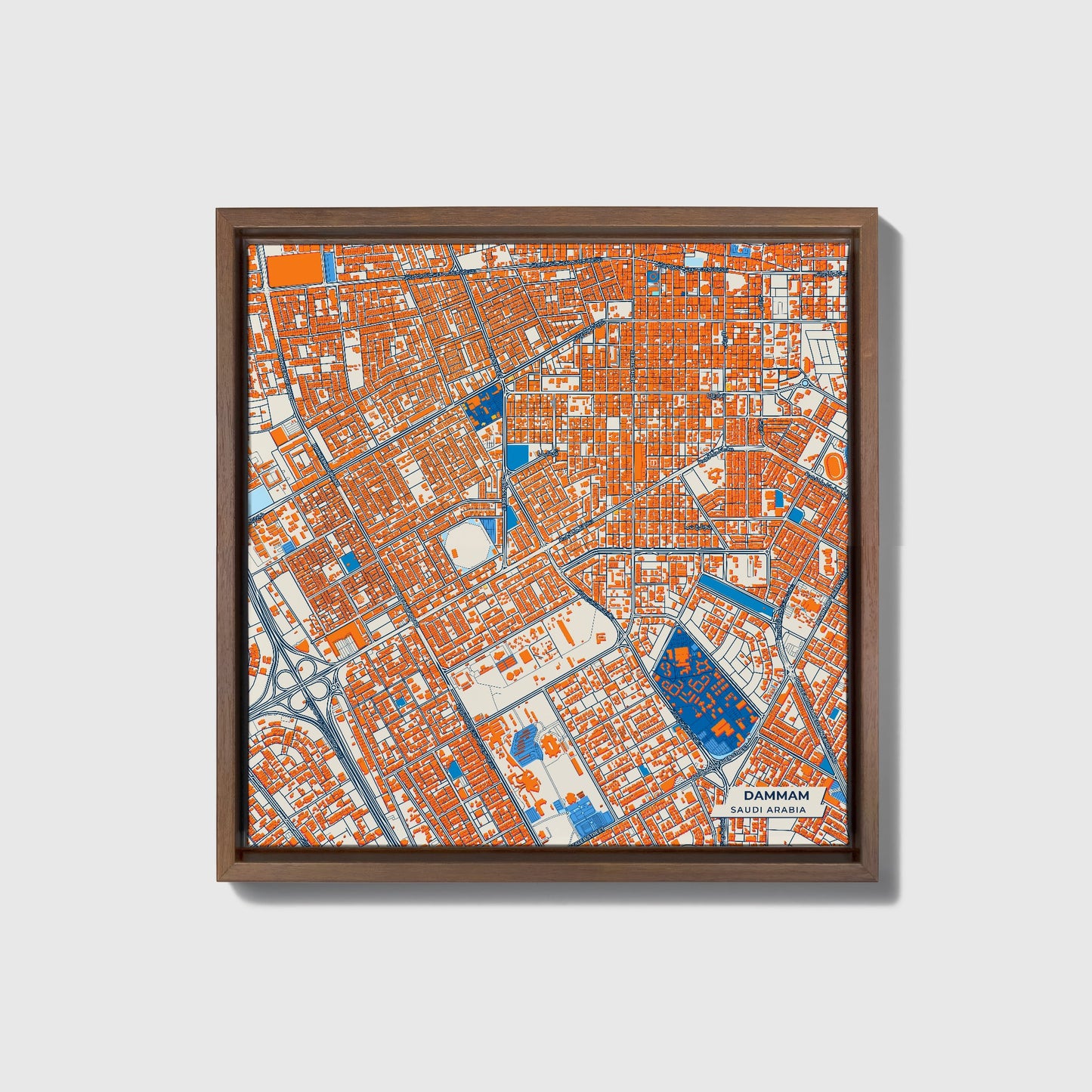 Dammam Saudi Arabia Colorful City Map Canvas Print • Dark Wooden Framed