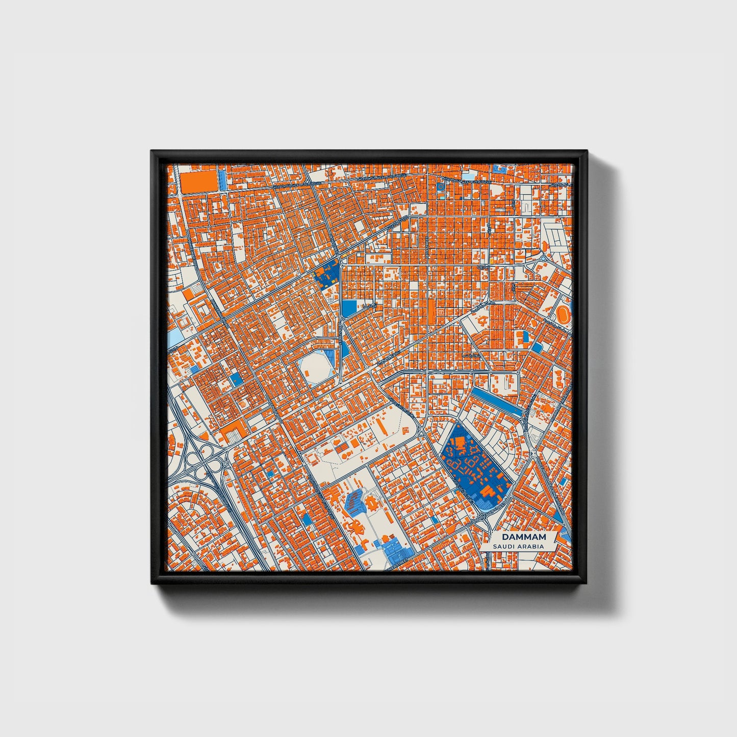 Dammam Saudi Arabia Colorful City Map Canvas Print • Black Framed