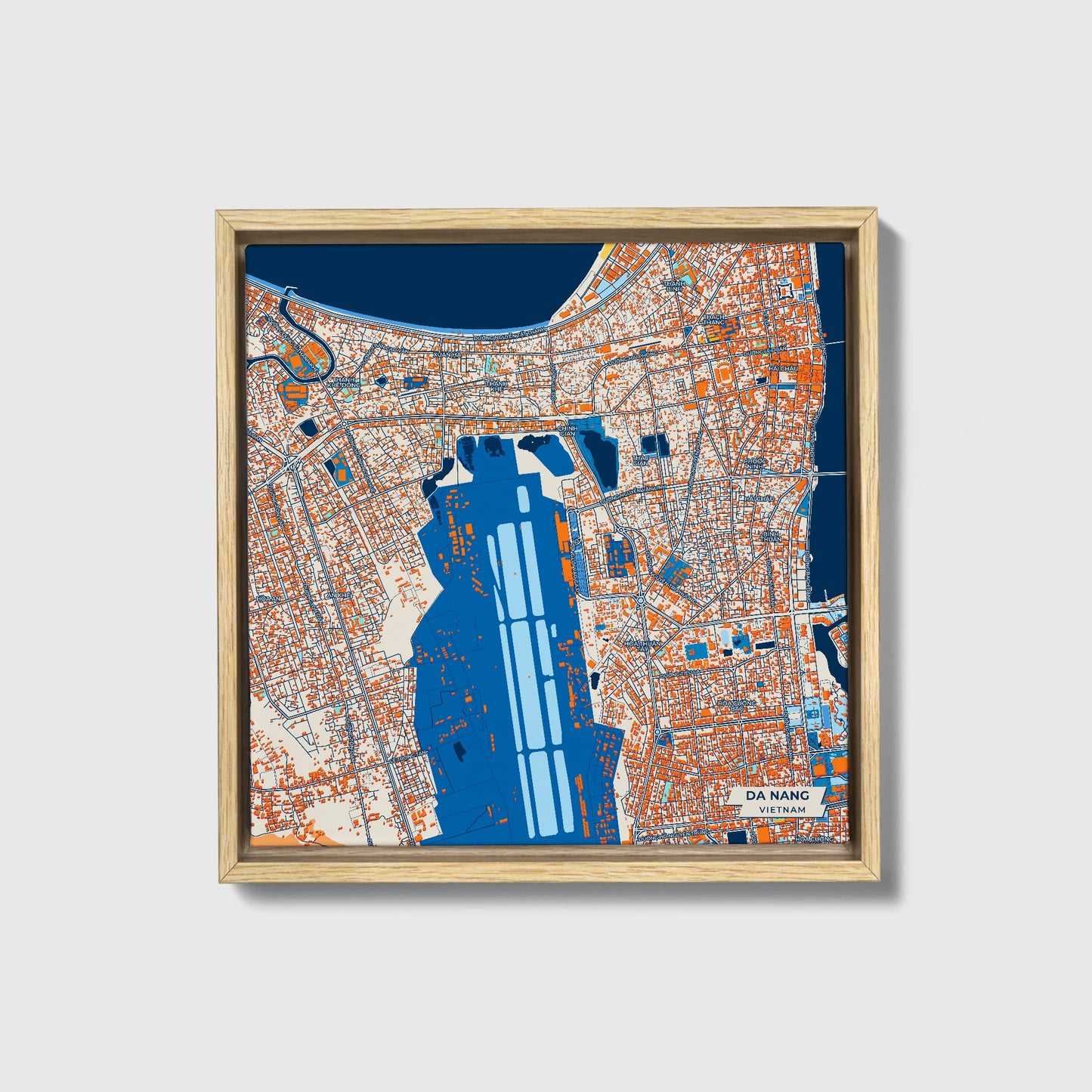 Da Nang Vietnam Colorful City Map Canvas Print • Natural Wooden Framed