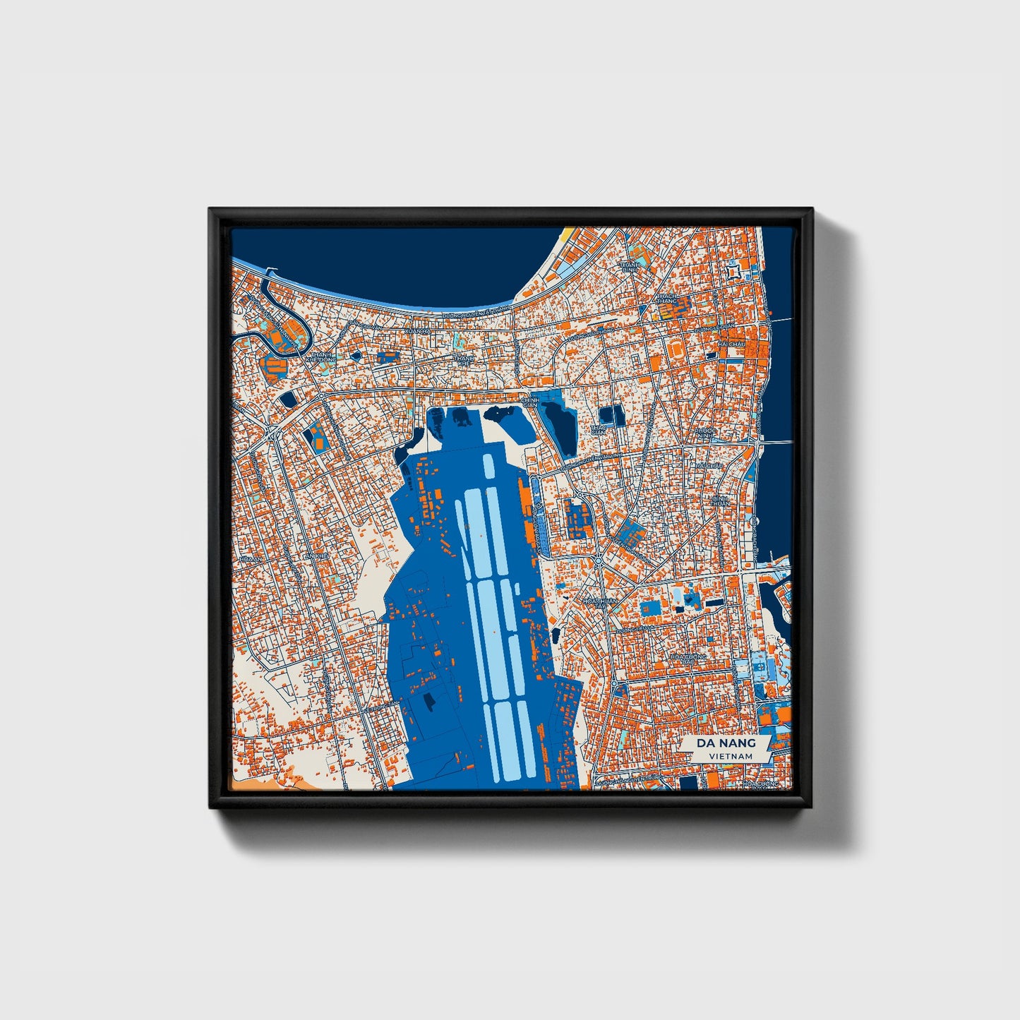 Da Nang Vietnam Colorful City Map Canvas Print • Black Framed