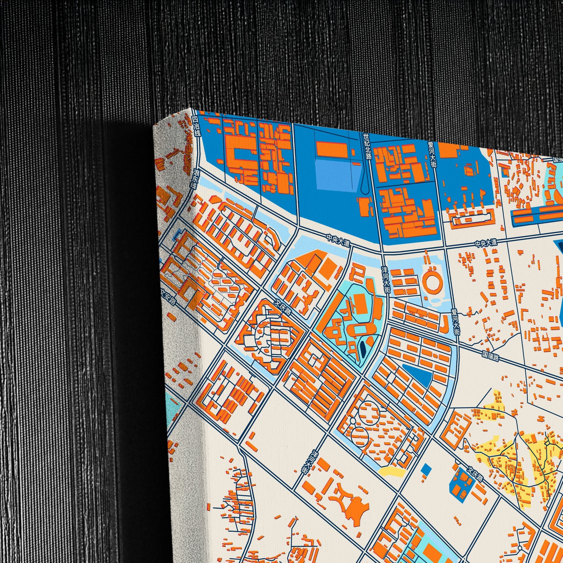 Dandong China Colorful City Map Canvas Print Detail