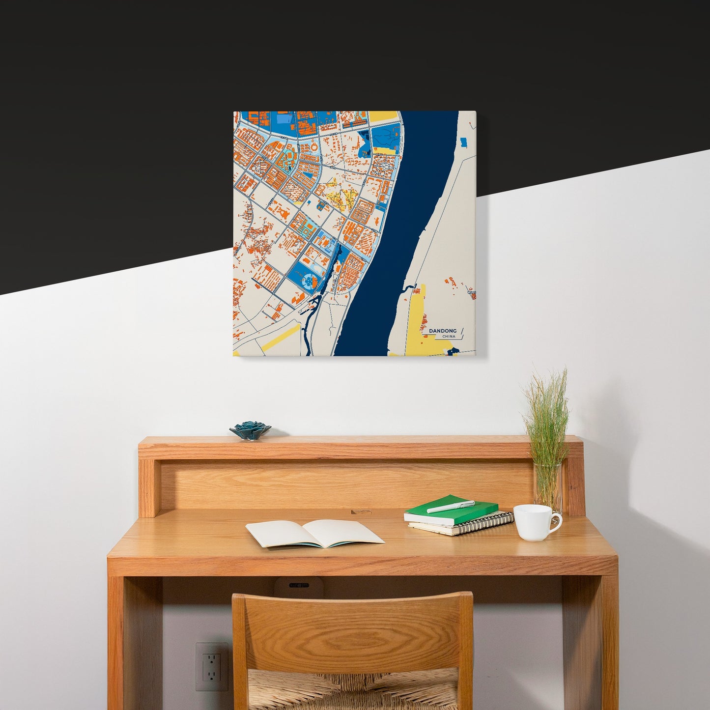 Dandong China Colorful City Map Canvas Print Scene