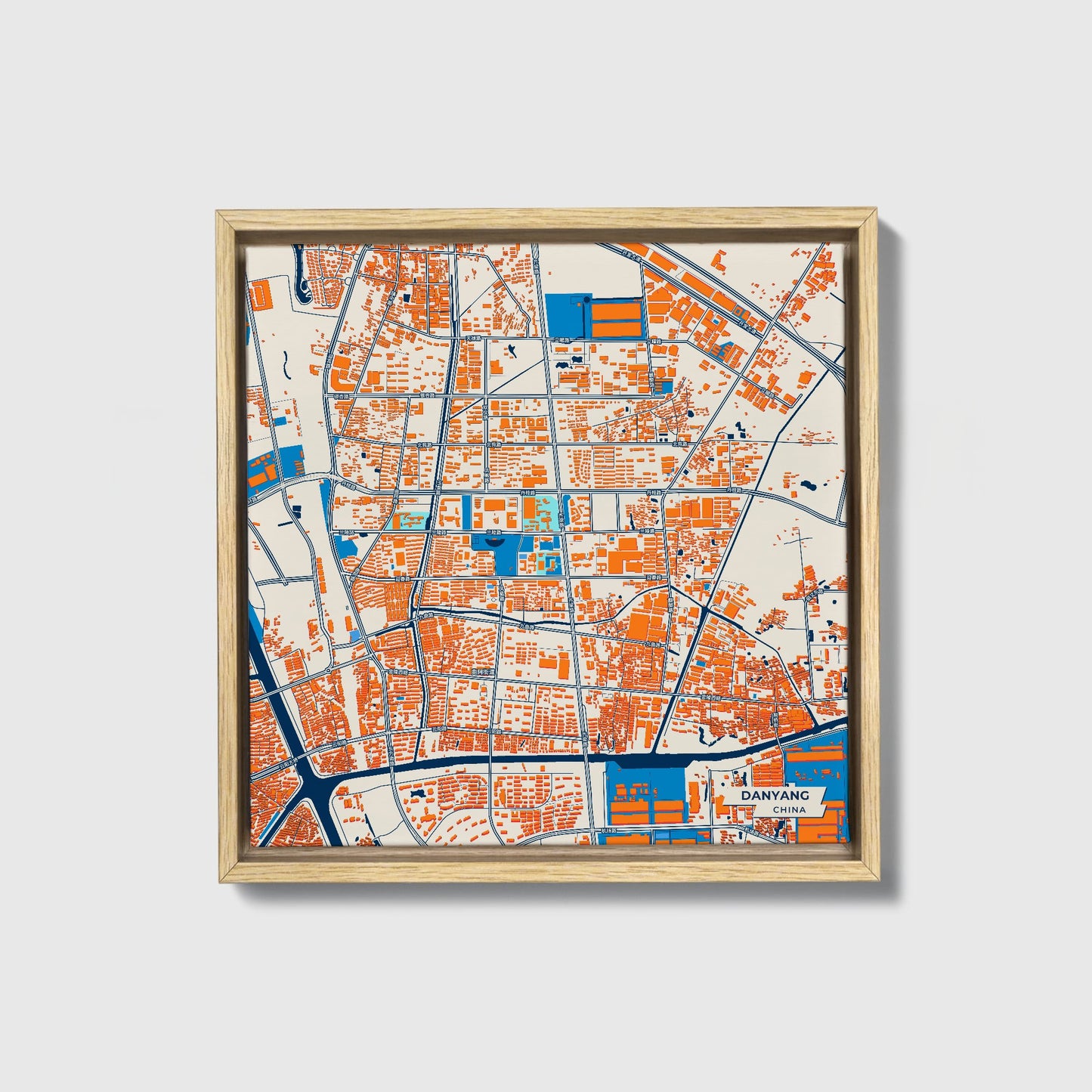 Danyang China Colorful City Map Canvas Print • Natural Wooden Framed