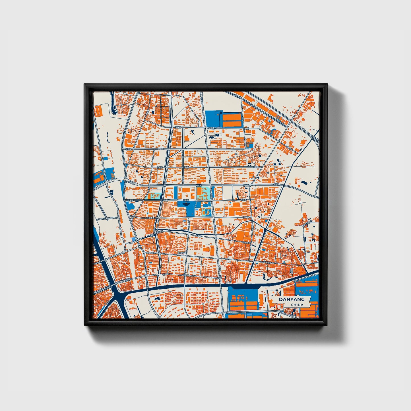 Danyang China Colorful City Map Canvas Print • Black Framed