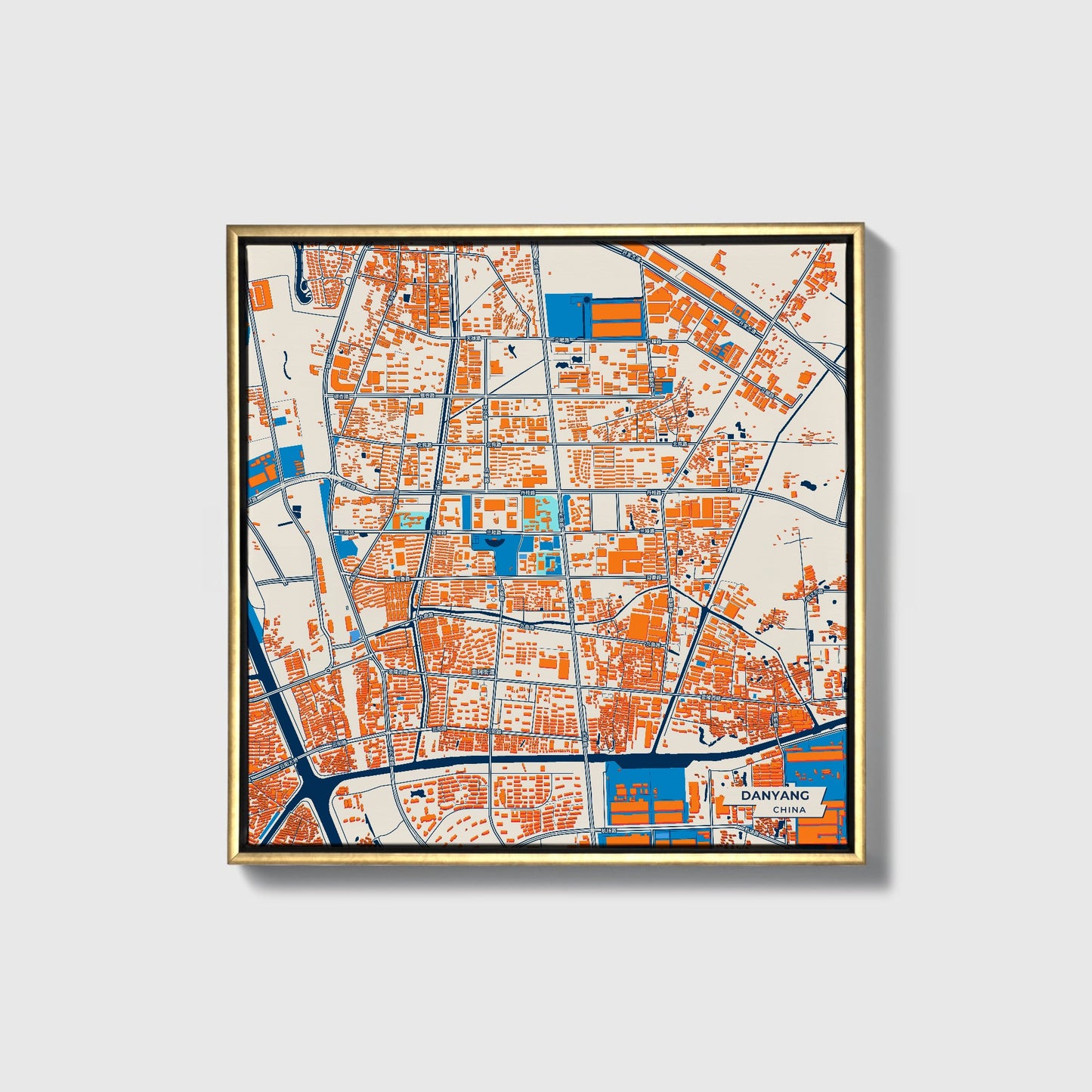 Danyang China Colorful City Map Canvas Print • Gold Framed