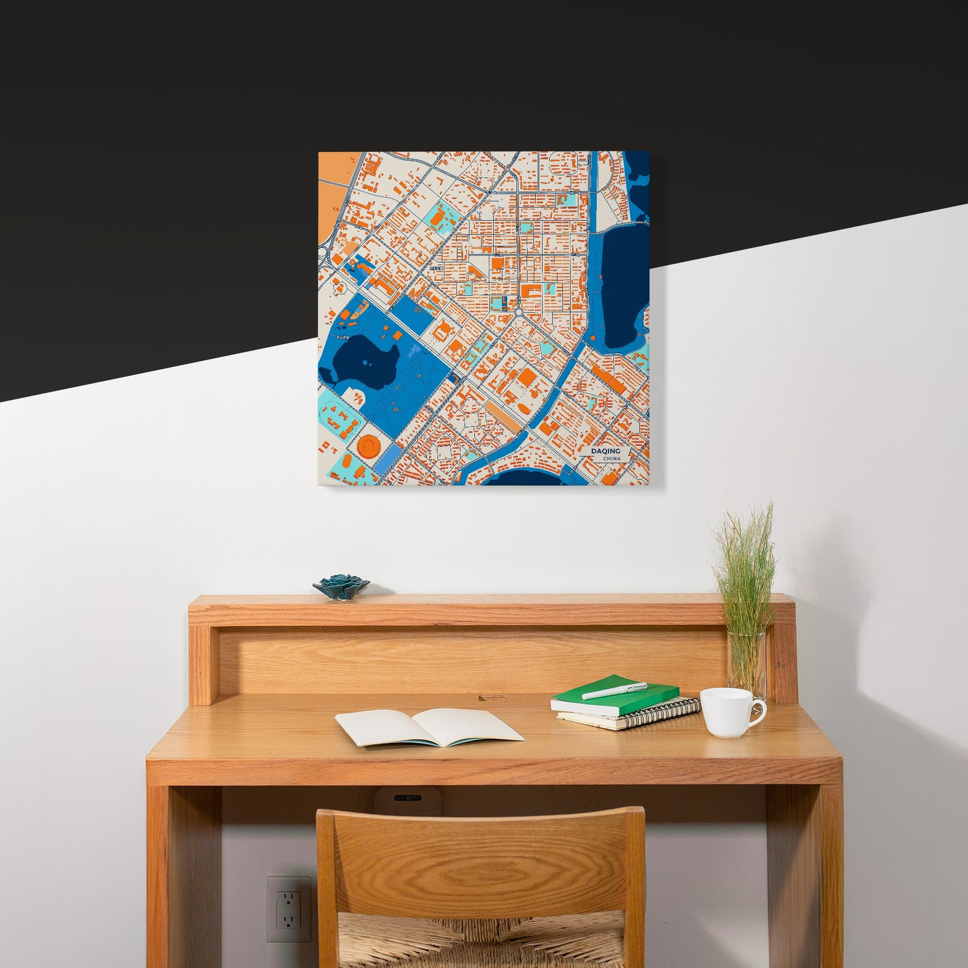 Daqing China Colorful City Map Canvas Print Scene