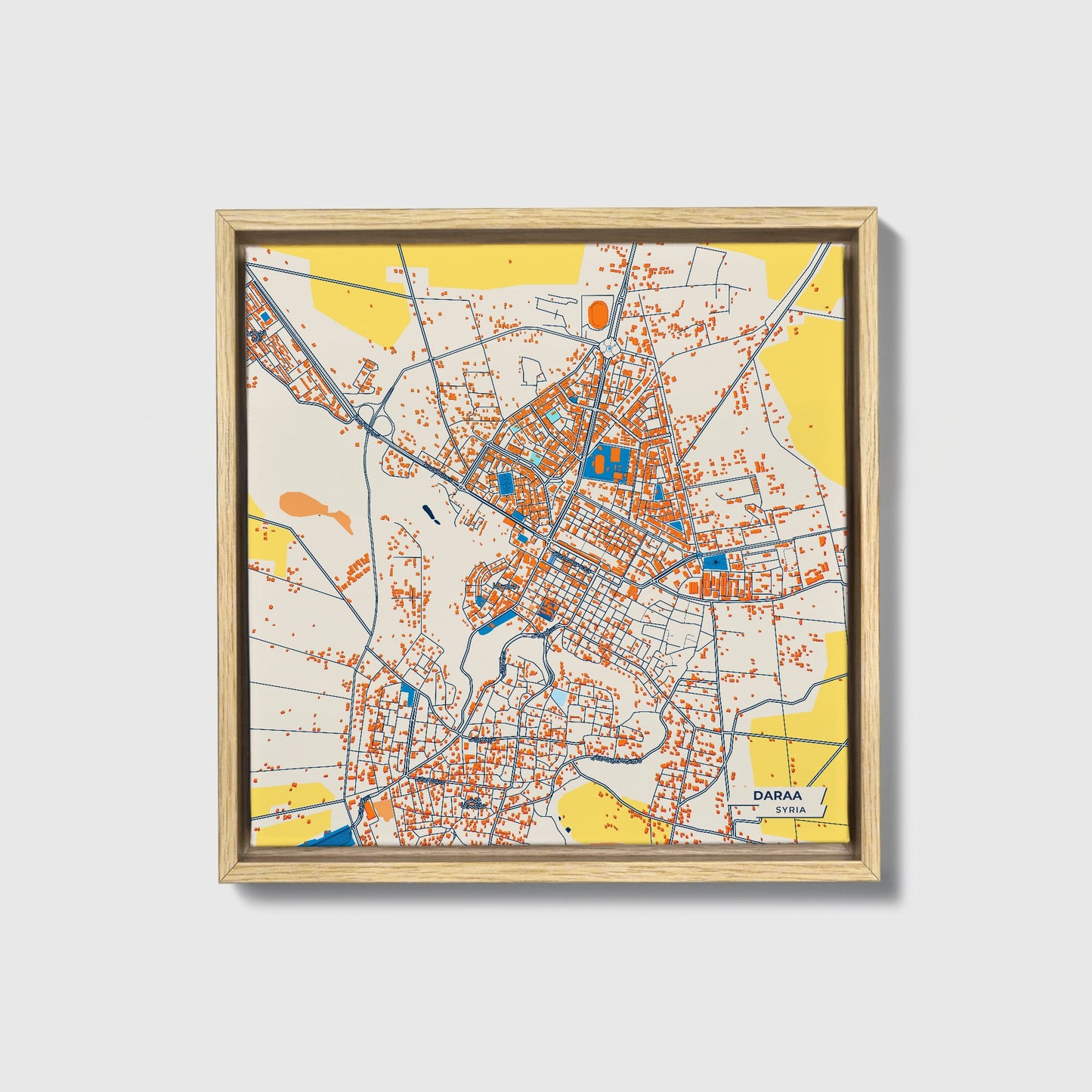 Daraa Syria Colorful City Map Canvas Print • Natural Wooden Framed