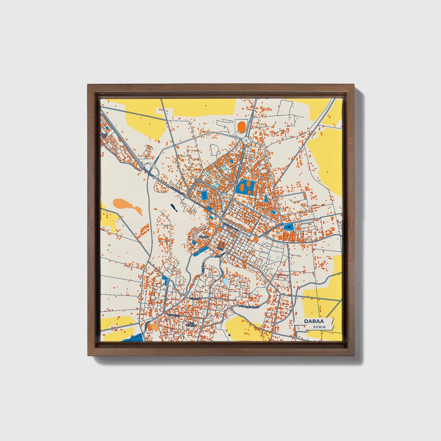 Daraa Syria Colorful City Map Canvas Print • Dark Wooden Framed