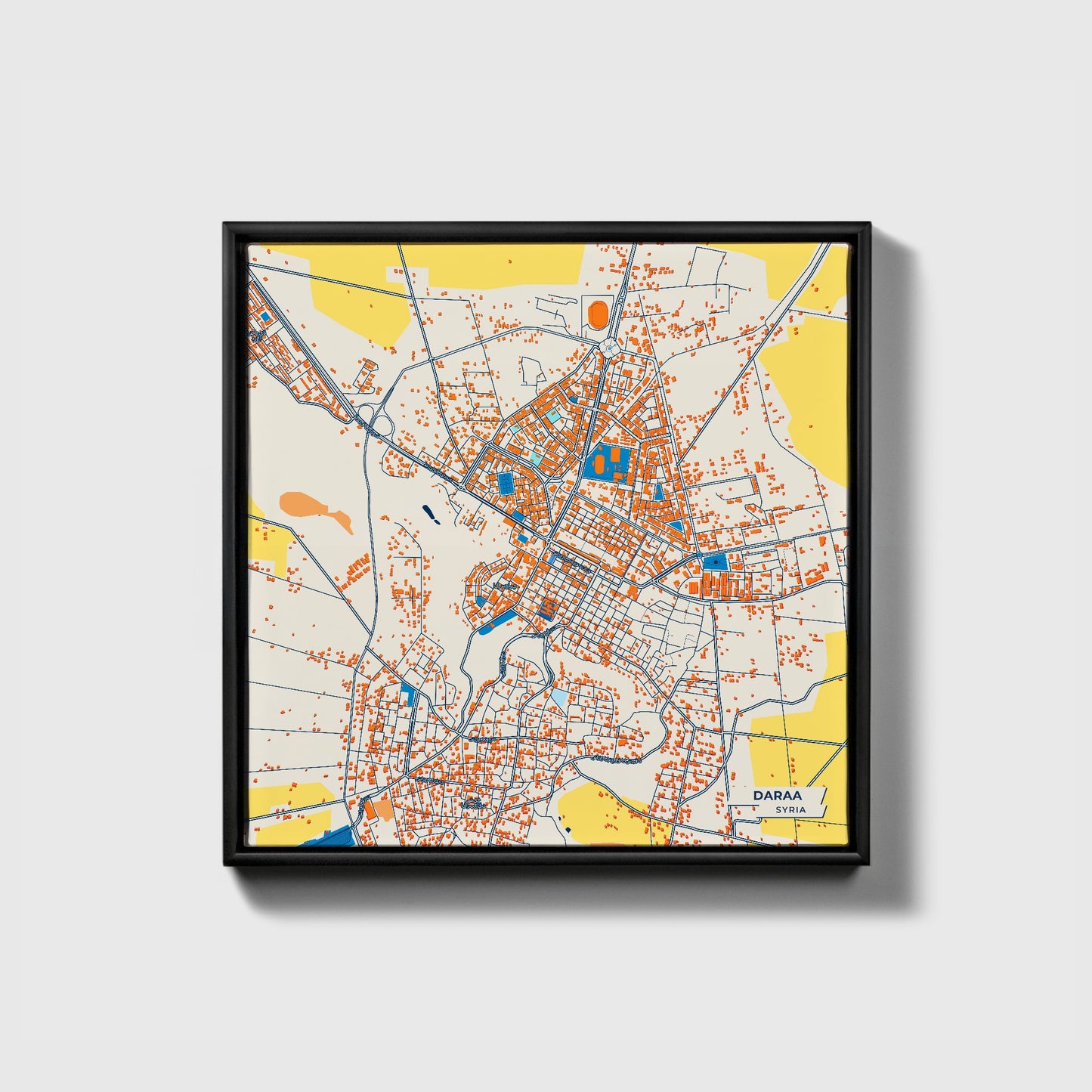 Daraa Syria Colorful City Map Canvas Print • Black Framed