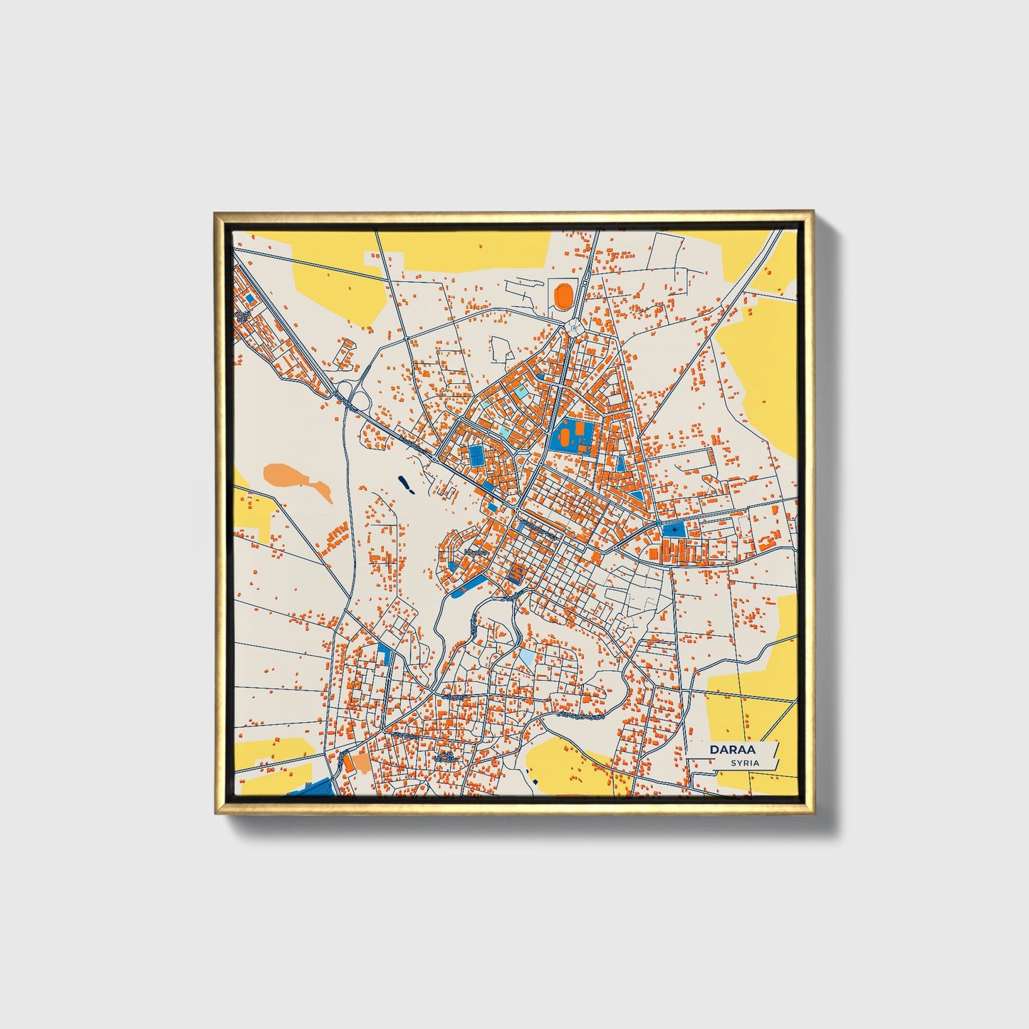 Daraa Syria Colorful City Map Canvas Print • Gold Framed