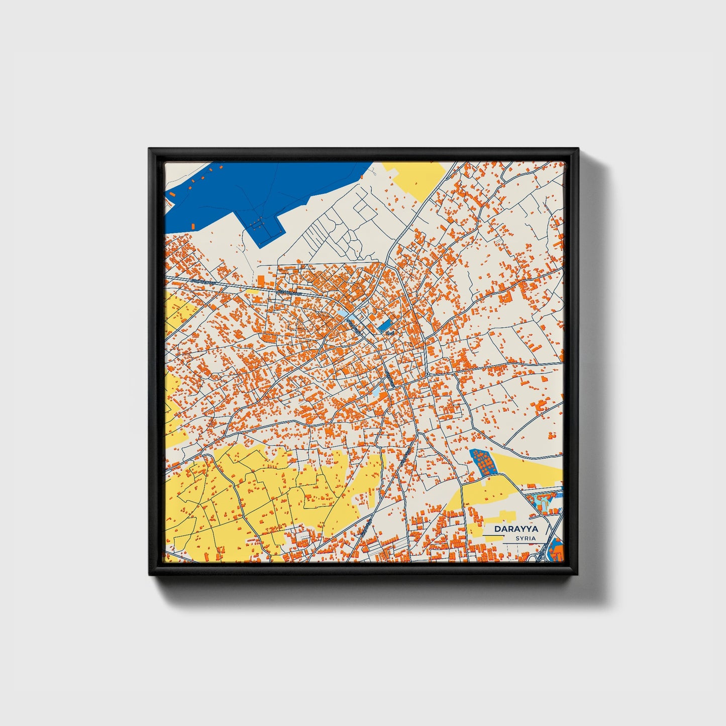 Darayya Syria Colorful City Map Canvas Print • Black Framed