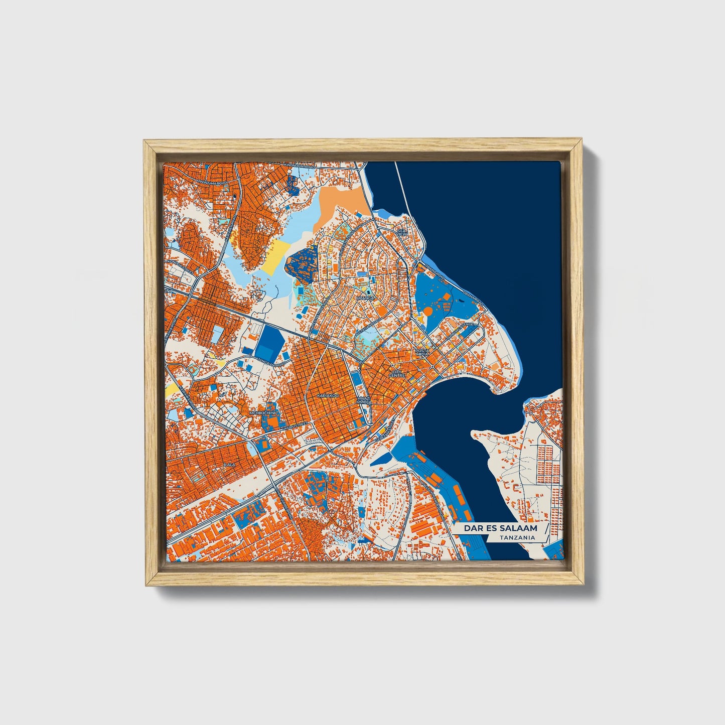 Dar Es Salaam Tanzania Colorful City Map Canvas Print • Natural Wooden Framed