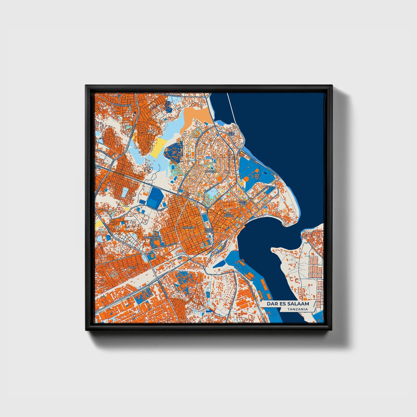 Dar Es Salaam Tanzania Colorful City Map Canvas Print • Black Framed