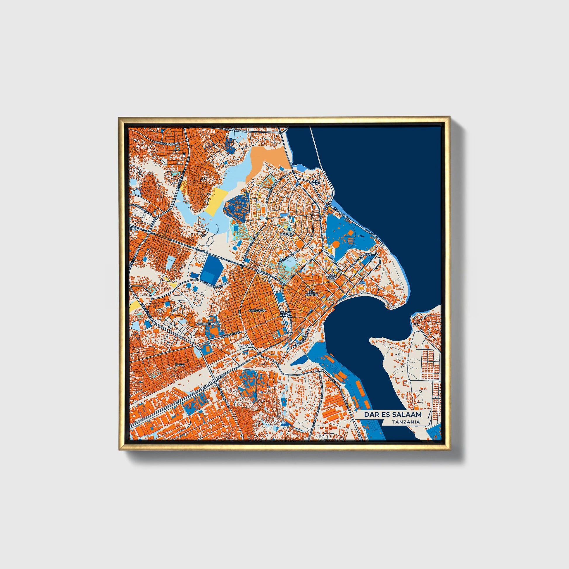 Dar Es Salaam Tanzania Colorful City Map Canvas Print • Gold Framed