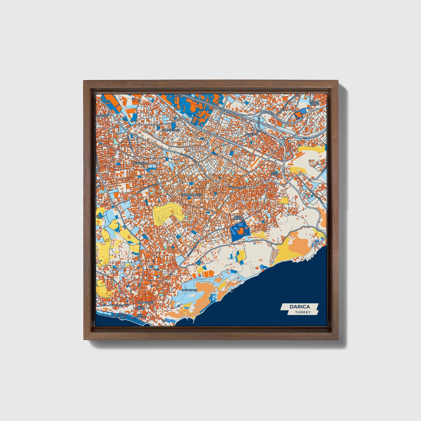 Darica Turkey Colorful City Map Canvas Print • Dark Wooden Framed