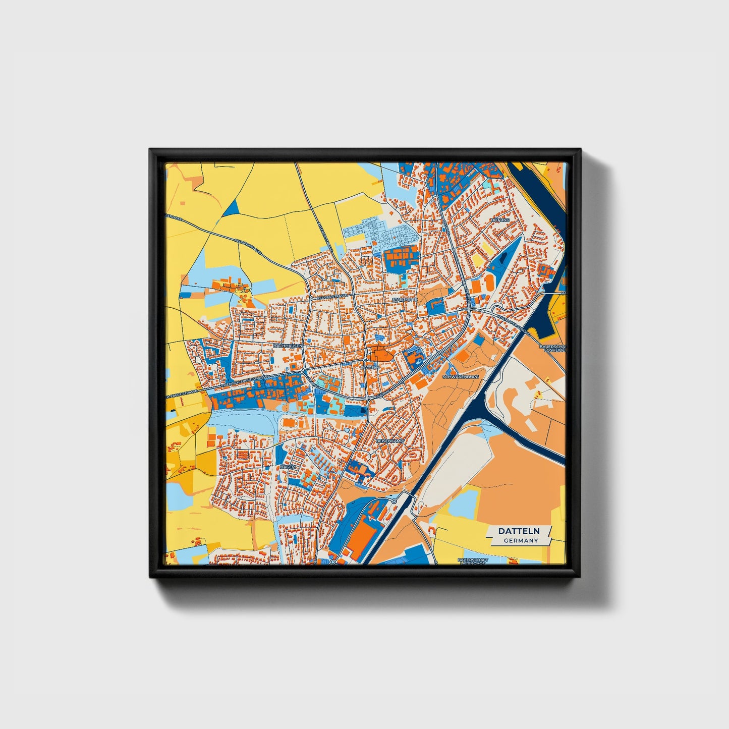 Datteln Germany Colorful City Map Canvas Print • Black Framed