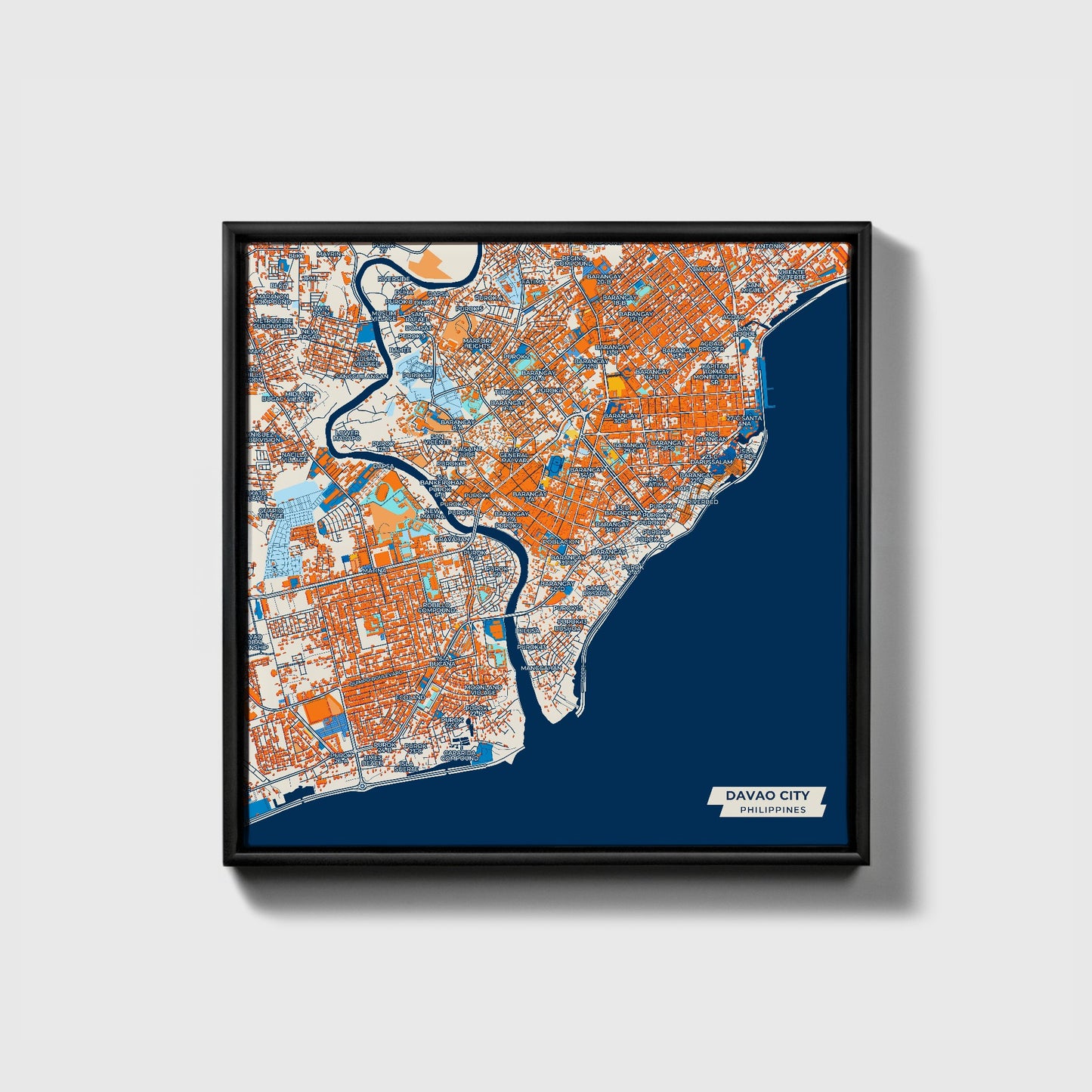 Davao City Philippines Colorful City Map Canvas Print • Black Framed